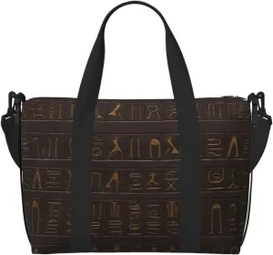 Sports Gym Bag for Women Men Travel Duffel Bag Tote Ancient Egyptian Hieroglyph Weekender Bag Canvas Carry on Overnight Bag for Travel Swimming Fitness Workout Sports Duffle Bag