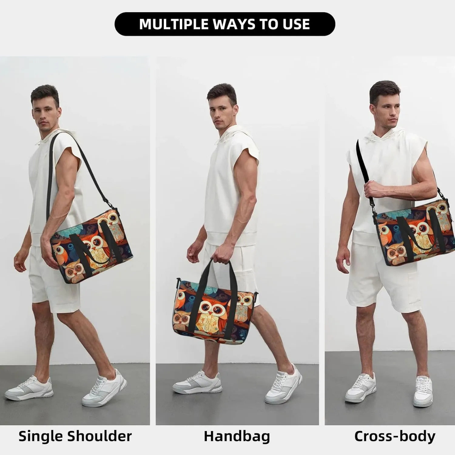 Sports Gym Bag for Women Men Travel Duffel Bag Tote Anime Owl Weekender Bag Canvas Carry on Overnight Bag for Travel Swimming Fitness Workout Sports Duffle Bag
