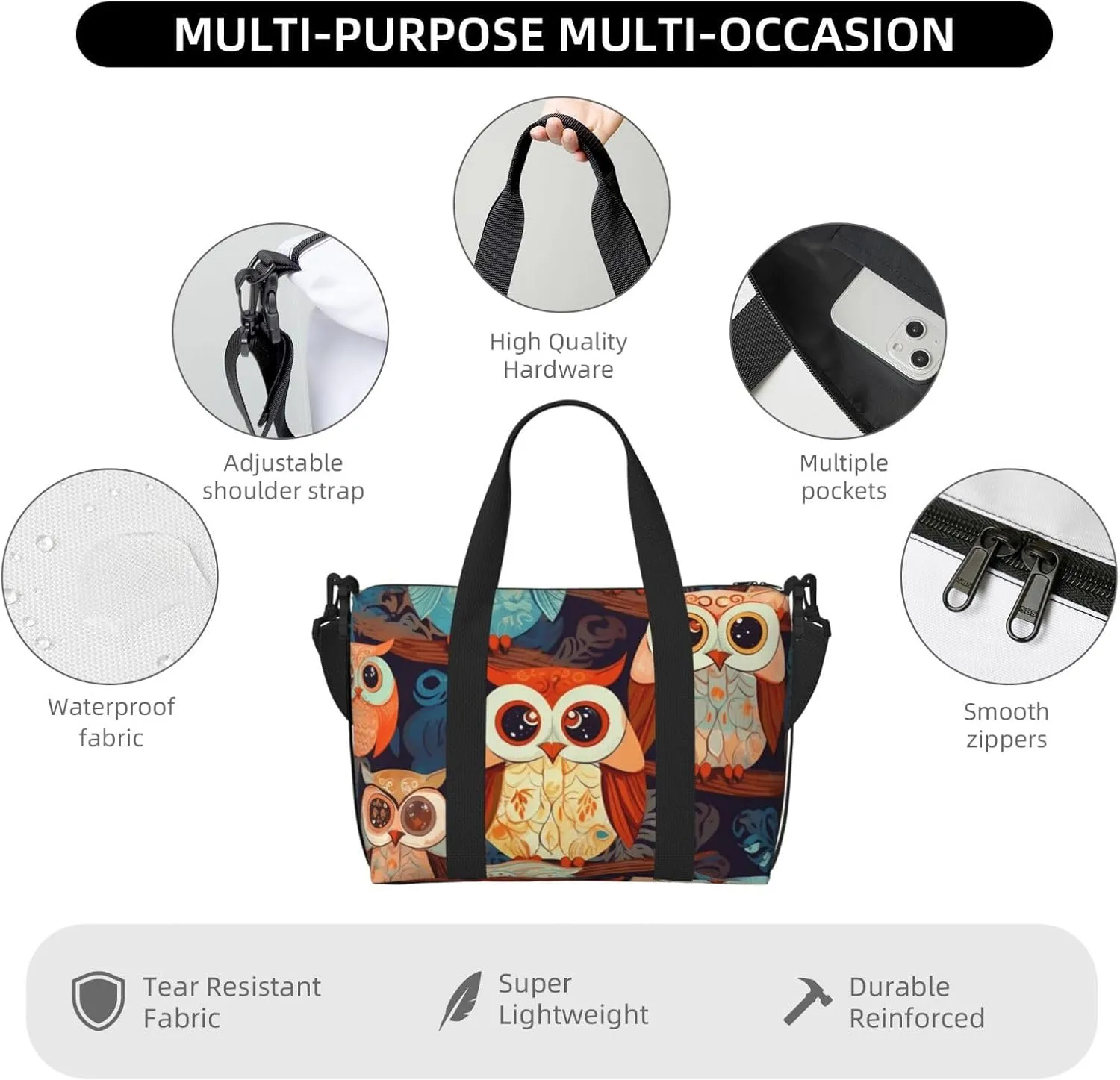 Sports Gym Bag for Women Men Travel Duffel Bag Tote Anime Owl Weekender Bag Canvas Carry on Overnight Bag for Travel Swimming Fitness Workout Sports Duffle Bag