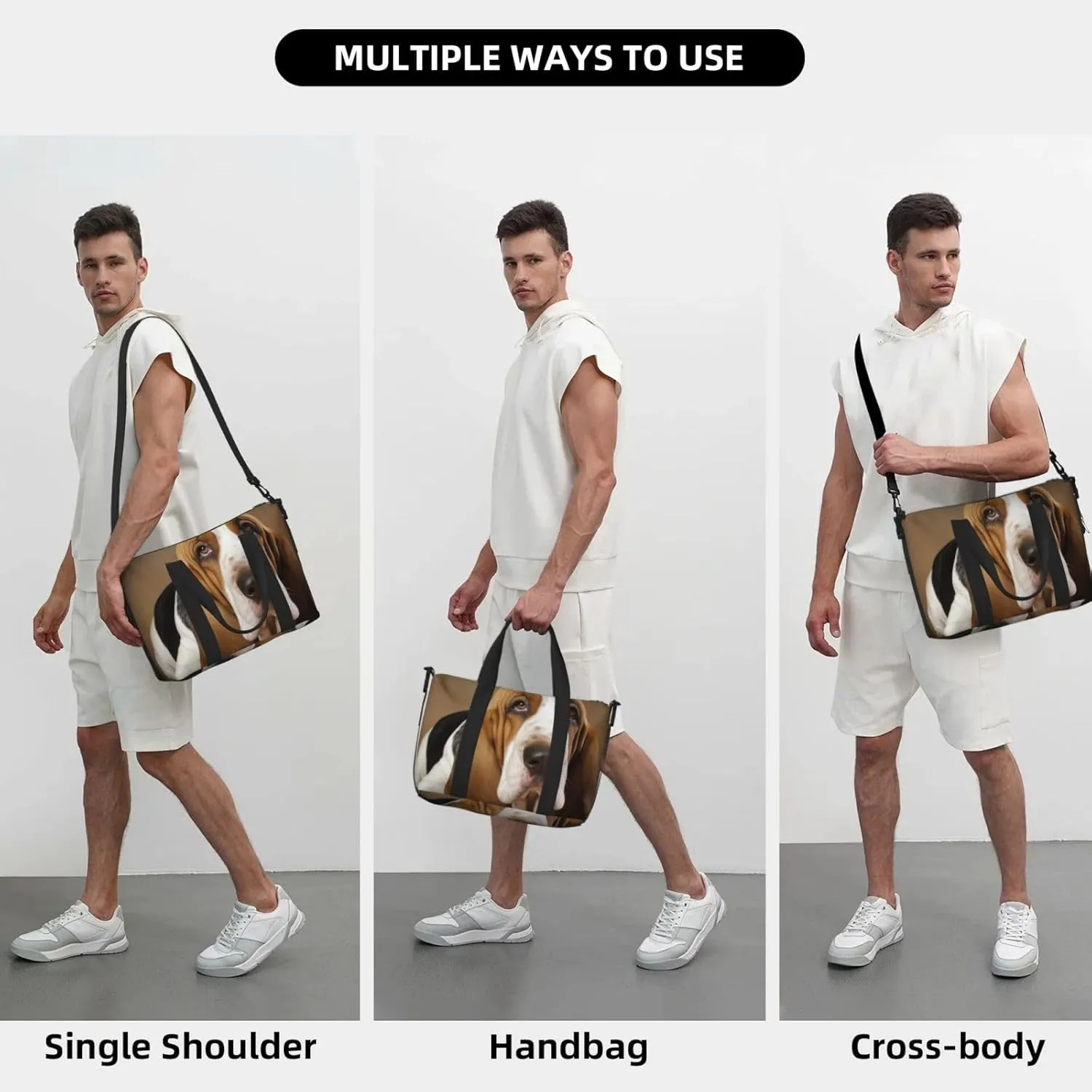 Sports Gym Bag for Women Men Travel Duffel Bag Tote Basset Hound Weekender Bag Canvas Carry on Overnight Bag for Travel Swimming Fitness Workout Sports Duffle Bag