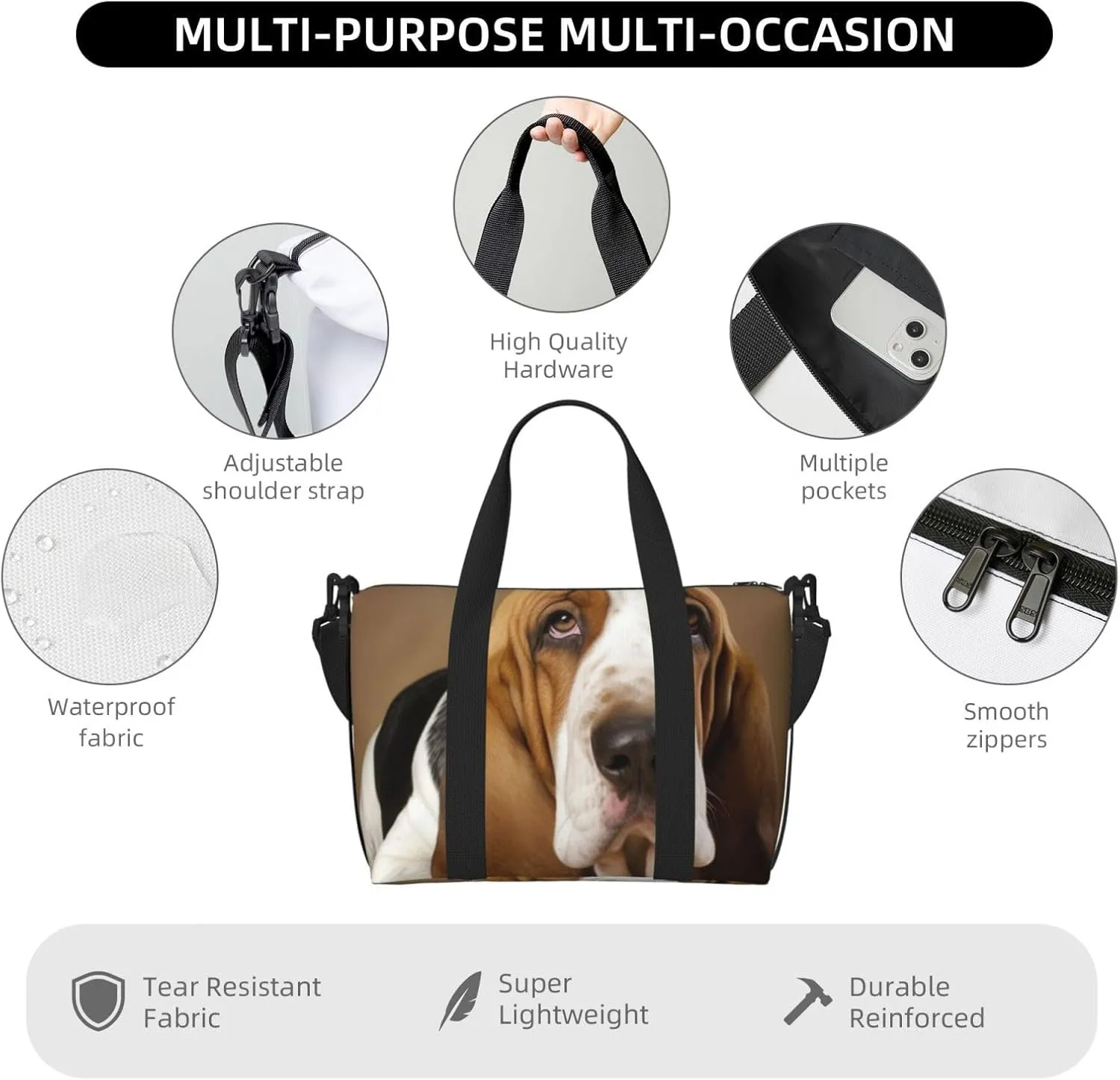 Sports Gym Bag for Women Men Travel Duffel Bag Tote Basset Hound Weekender Bag Canvas Carry on Overnight Bag for Travel Swimming Fitness Workout Sports Duffle Bag