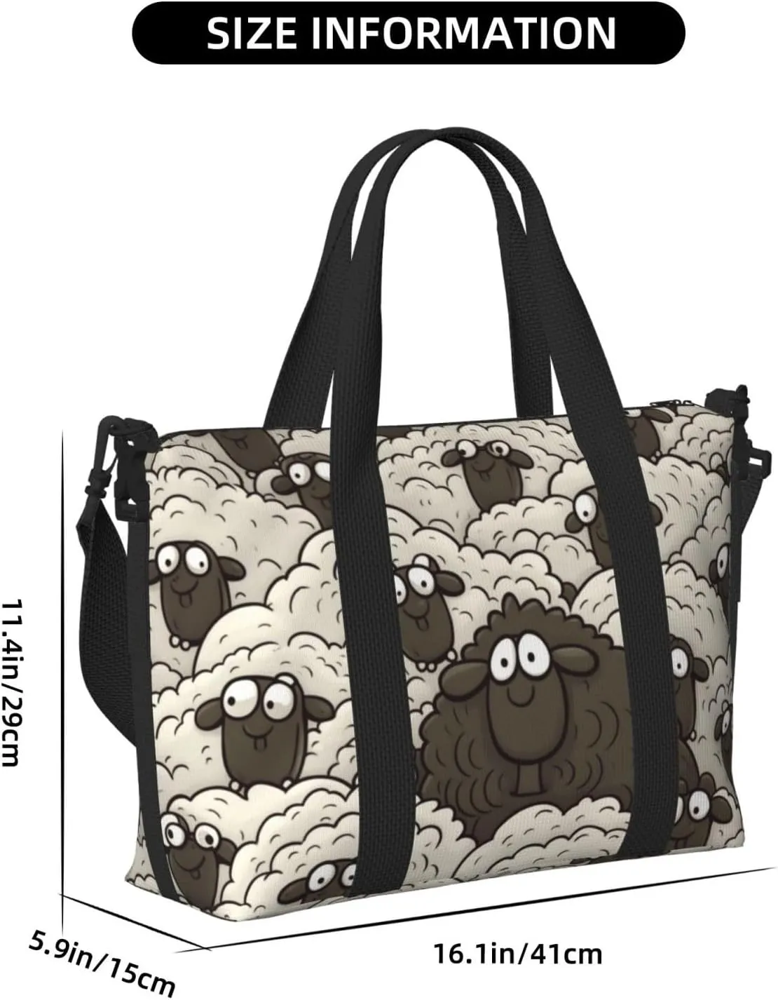 Sports Gym Bag for Women Men Travel Duffel Bag Tote Cartoon Black White Sheep Weekender Bag Canvas Carry on Overnight Bag for Travel Swimming Fitness Workout Sports Duffle Bag