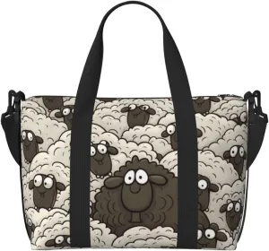 Sports Gym Bag for Women Men Travel Duffel Bag Tote Cartoon Black White Sheep Weekender Bag Canvas Carry on Overnight Bag for Travel Swimming Fitness Workout Sports Duffle Bag