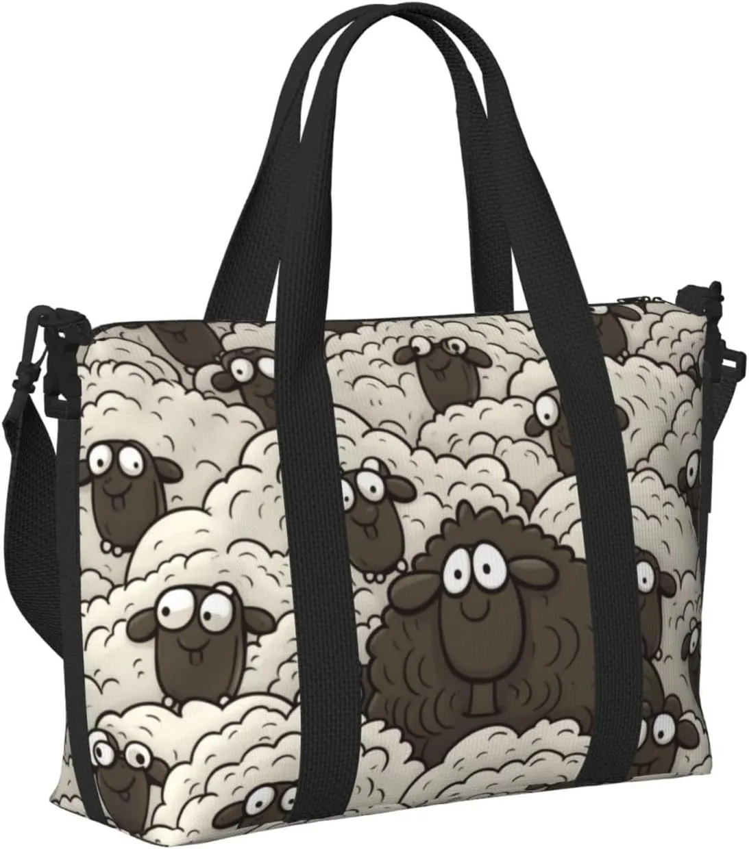 Sports Gym Bag for Women Men Travel Duffel Bag Tote Cartoon Black White Sheep Weekender Bag Canvas Carry on Overnight Bag for Travel Swimming Fitness Workout Sports Duffle Bag
