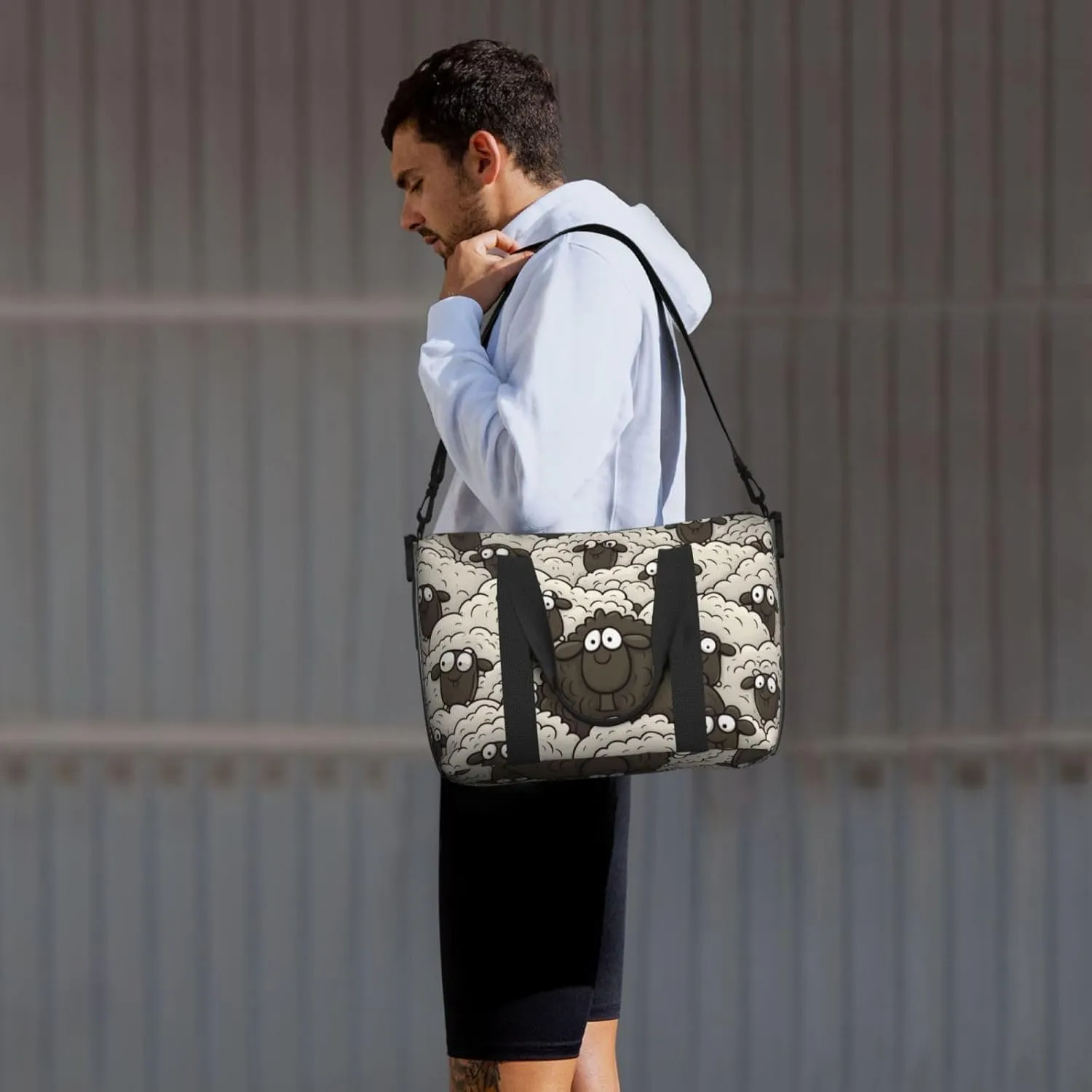Sports Gym Bag for Women Men Travel Duffel Bag Tote Cartoon Black White Sheep Weekender Bag Canvas Carry on Overnight Bag for Travel Swimming Fitness Workout Sports Duffle Bag