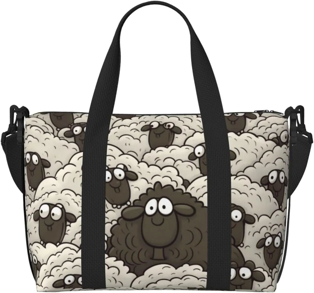 Sports Gym Bag for Women Men Travel Duffel Bag Tote Cartoon Black White Sheep Weekender Bag Canvas Carry on Overnight Bag for Travel Swimming Fitness Workout Sports Duffle Bag