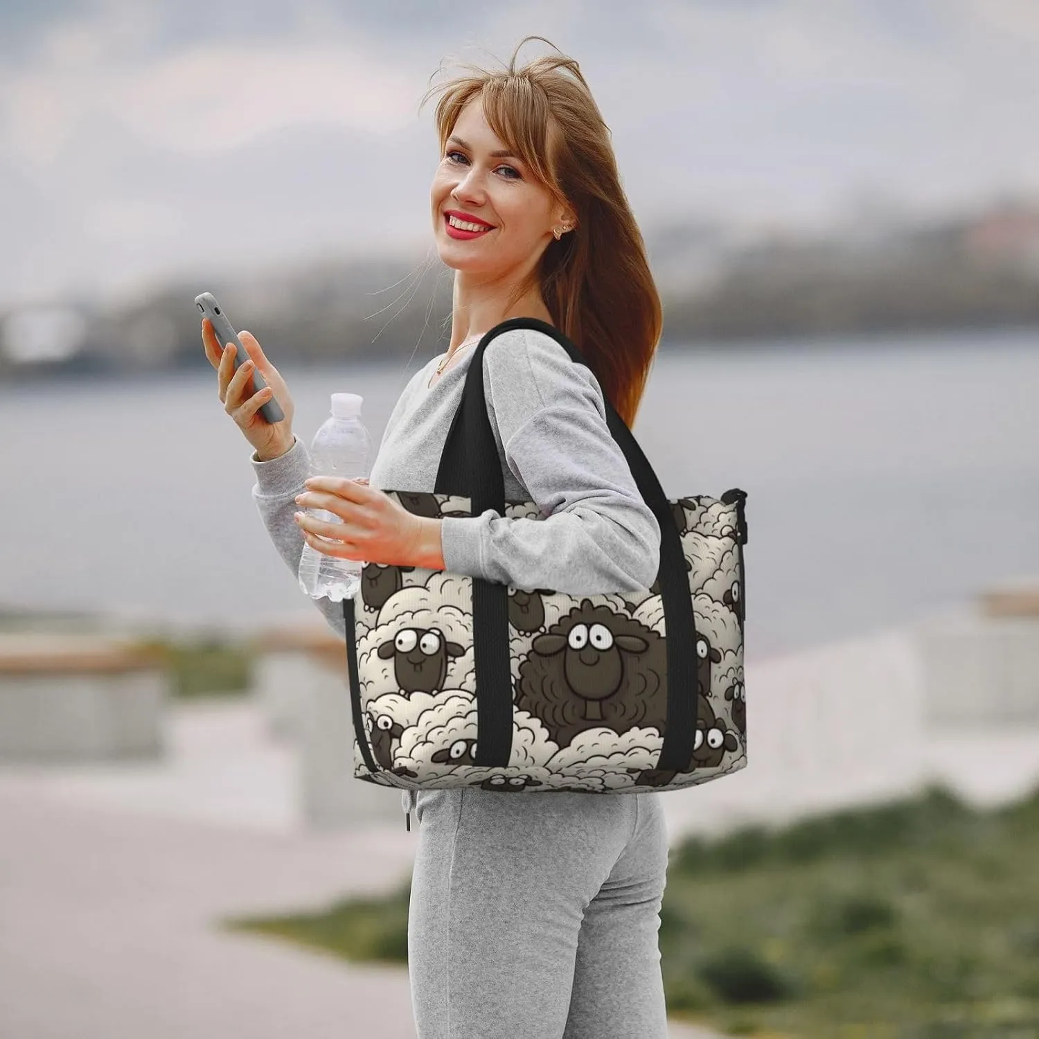 Sports Gym Bag for Women Men Travel Duffel Bag Tote Cartoon Black White Sheep Weekender Bag Canvas Carry on Overnight Bag for Travel Swimming Fitness Workout Sports Duffle Bag