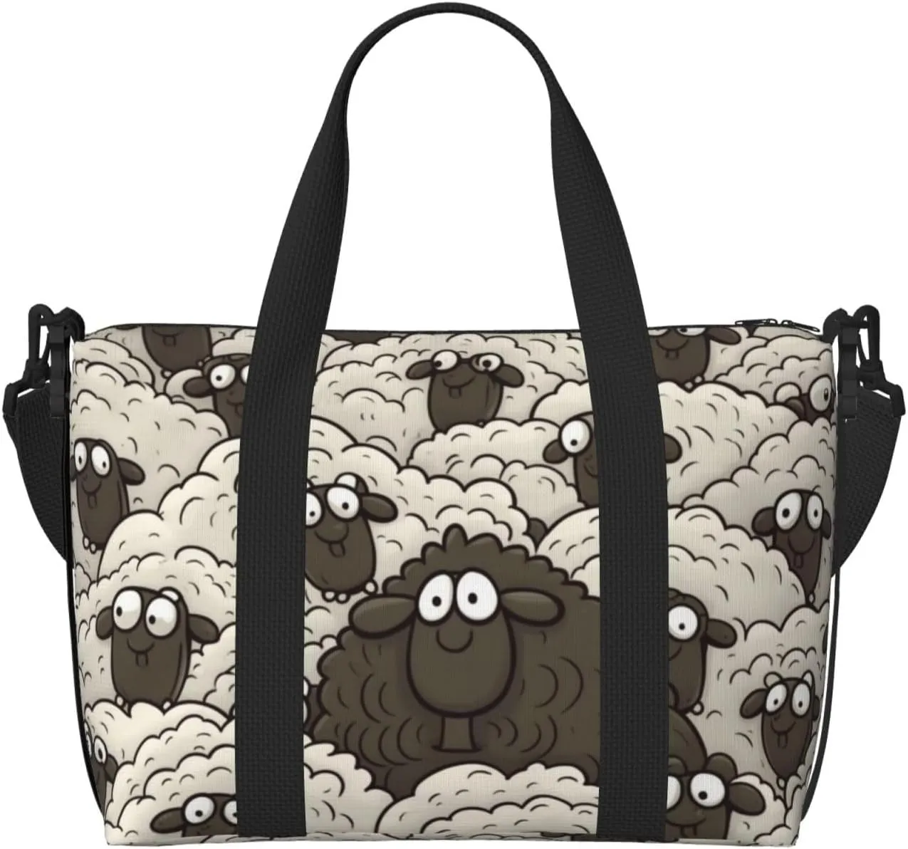Sports Gym Bag for Women Men Travel Duffel Bag Tote Cartoon Black White Sheep Weekender Bag Canvas Carry on Overnight Bag for Travel Swimming Fitness Workout Sports Duffle Bag