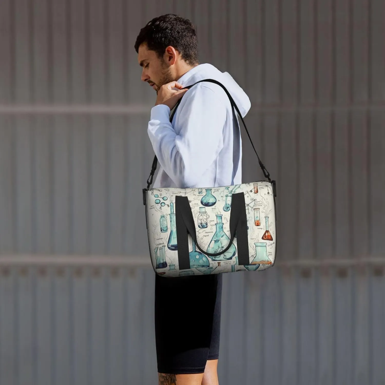 Sports Gym Bag for Women Men Travel Duffel Bag Tote Chemistry Print Weekender Bag Canvas Carry on Overnight Bag for Travel Swimming Fitness Workout Sports Duffle Bag