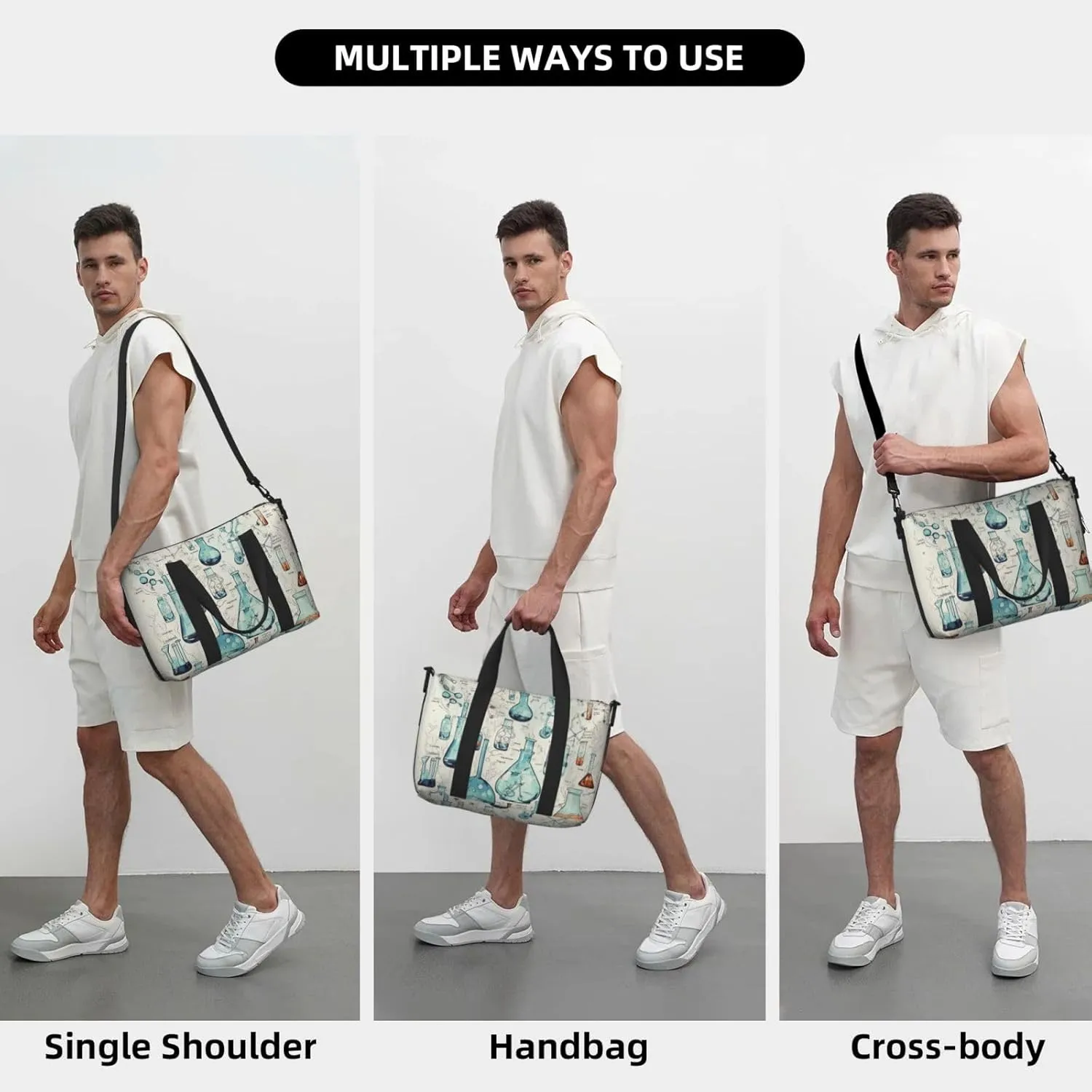 Sports Gym Bag for Women Men Travel Duffel Bag Tote Chemistry Print Weekender Bag Canvas Carry on Overnight Bag for Travel Swimming Fitness Workout Sports Duffle Bag