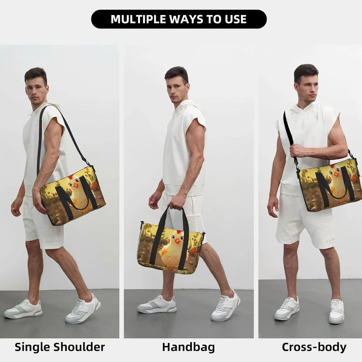 Sports Gym Bag for Women Men Travel Duffel Bag Tote Chicken Chick Weekender Bag Canvas Carry on Overnight Bag for Travel Swimming Fitness Workout Sports Duffle Bag