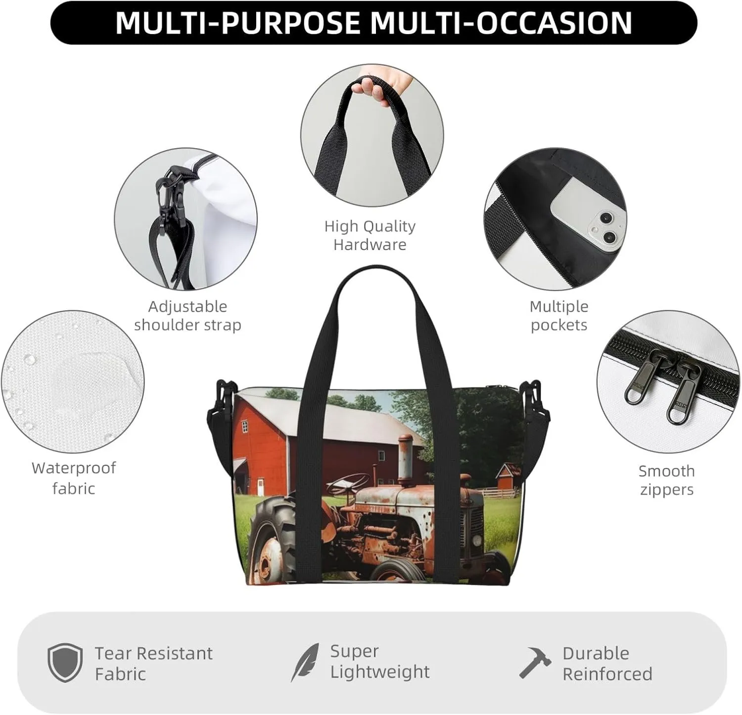 Sports Gym Bag for Women Men Travel Duffel Bag Tote Company Farm Tractor Weekender Bag Canvas Carry on Overnight Bag for Travel Swimming Fitness Workout Sports Duffle Bag