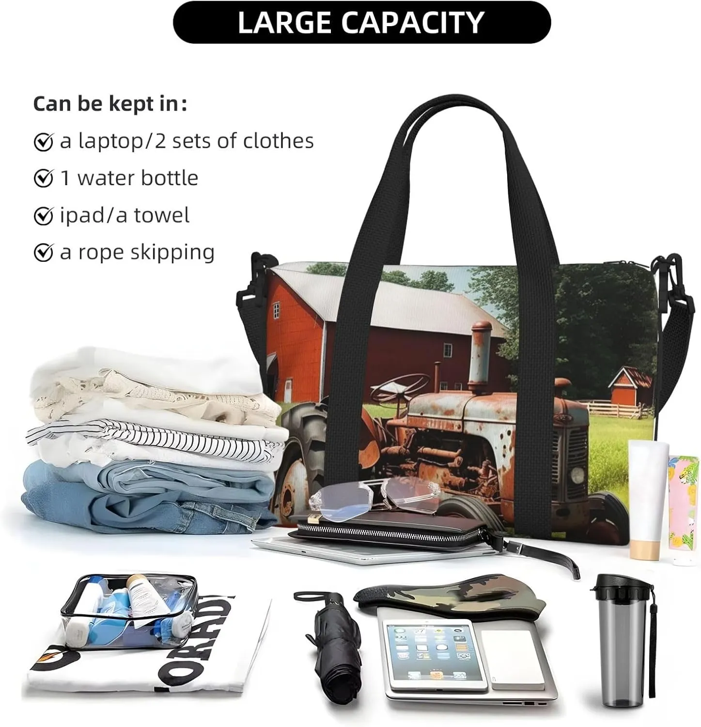 Sports Gym Bag for Women Men Travel Duffel Bag Tote Company Farm Tractor Weekender Bag Canvas Carry on Overnight Bag for Travel Swimming Fitness Workout Sports Duffle Bag