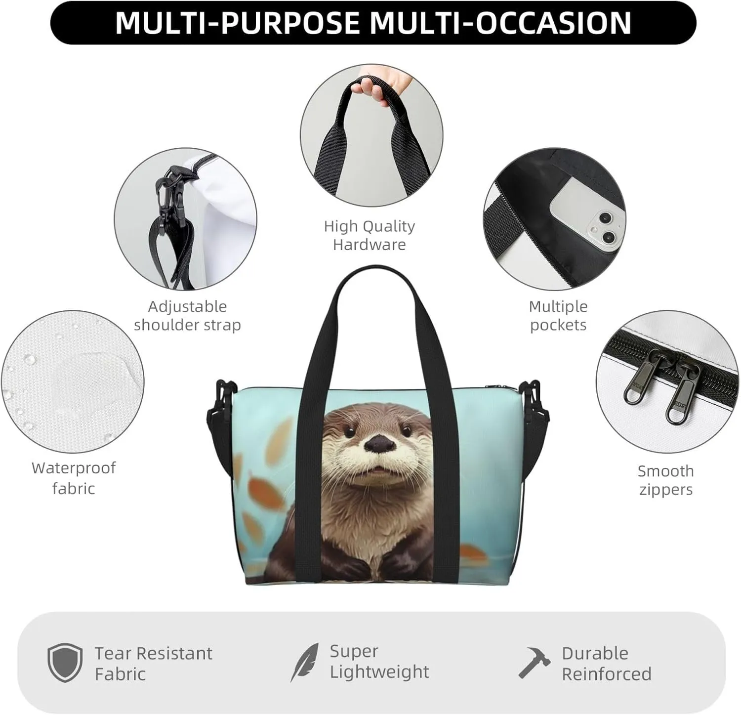 Sports Gym Bag for Women Men Travel Duffel Bag Tote Cute otter Weekender Bag Canvas Carry on Overnight Bag for Travel Swimming Fitness Workout Sports Duffle Bag