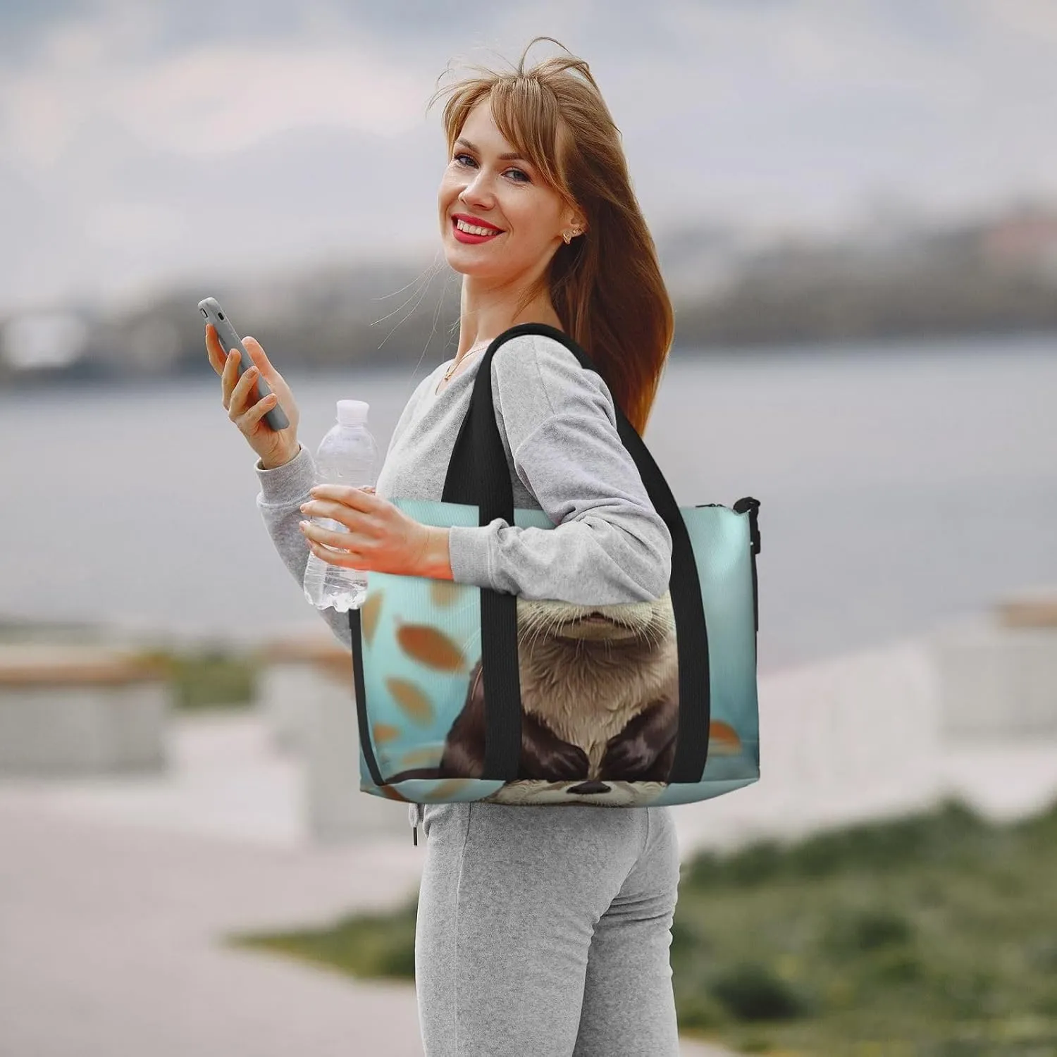 Sports Gym Bag for Women Men Travel Duffel Bag Tote Cute otter Weekender Bag Canvas Carry on Overnight Bag for Travel Swimming Fitness Workout Sports Duffle Bag