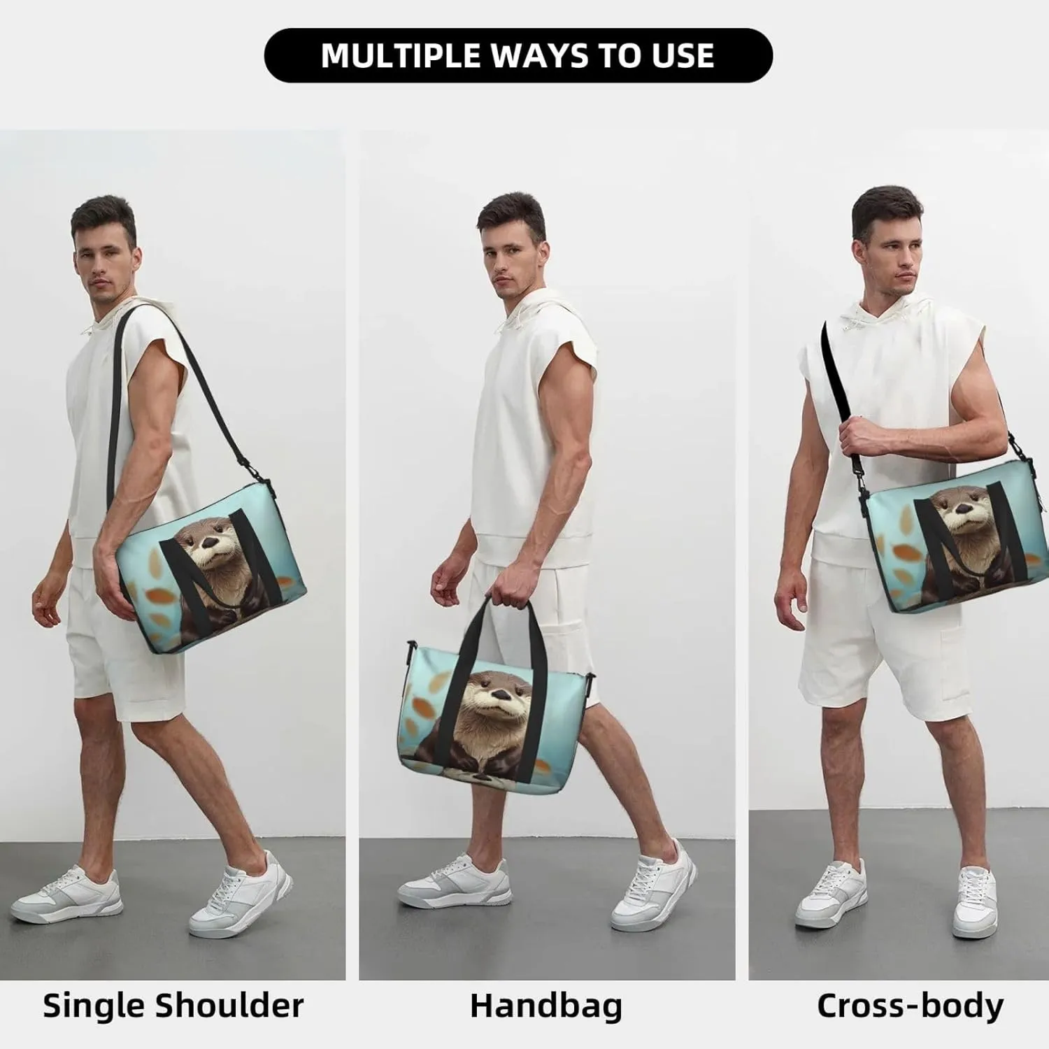 Sports Gym Bag for Women Men Travel Duffel Bag Tote Cute otter Weekender Bag Canvas Carry on Overnight Bag for Travel Swimming Fitness Workout Sports Duffle Bag