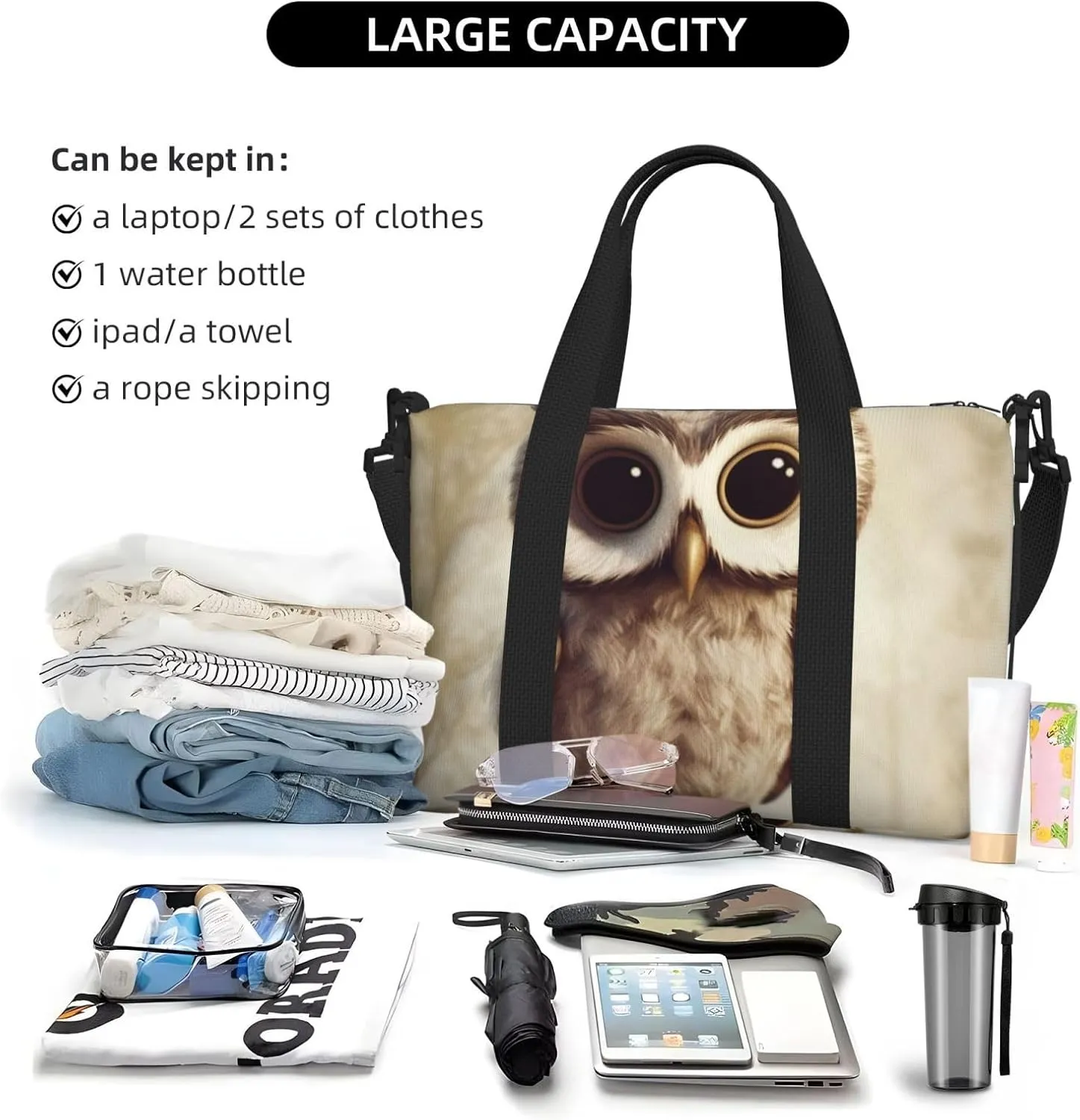 Sports Gym Bag for Women Men Travel Duffel Bag Tote Cute Owl Weekender Bag Canvas Carry on Overnight Bag for Travel Swimming Fitness Workout Sports Duffle Bag