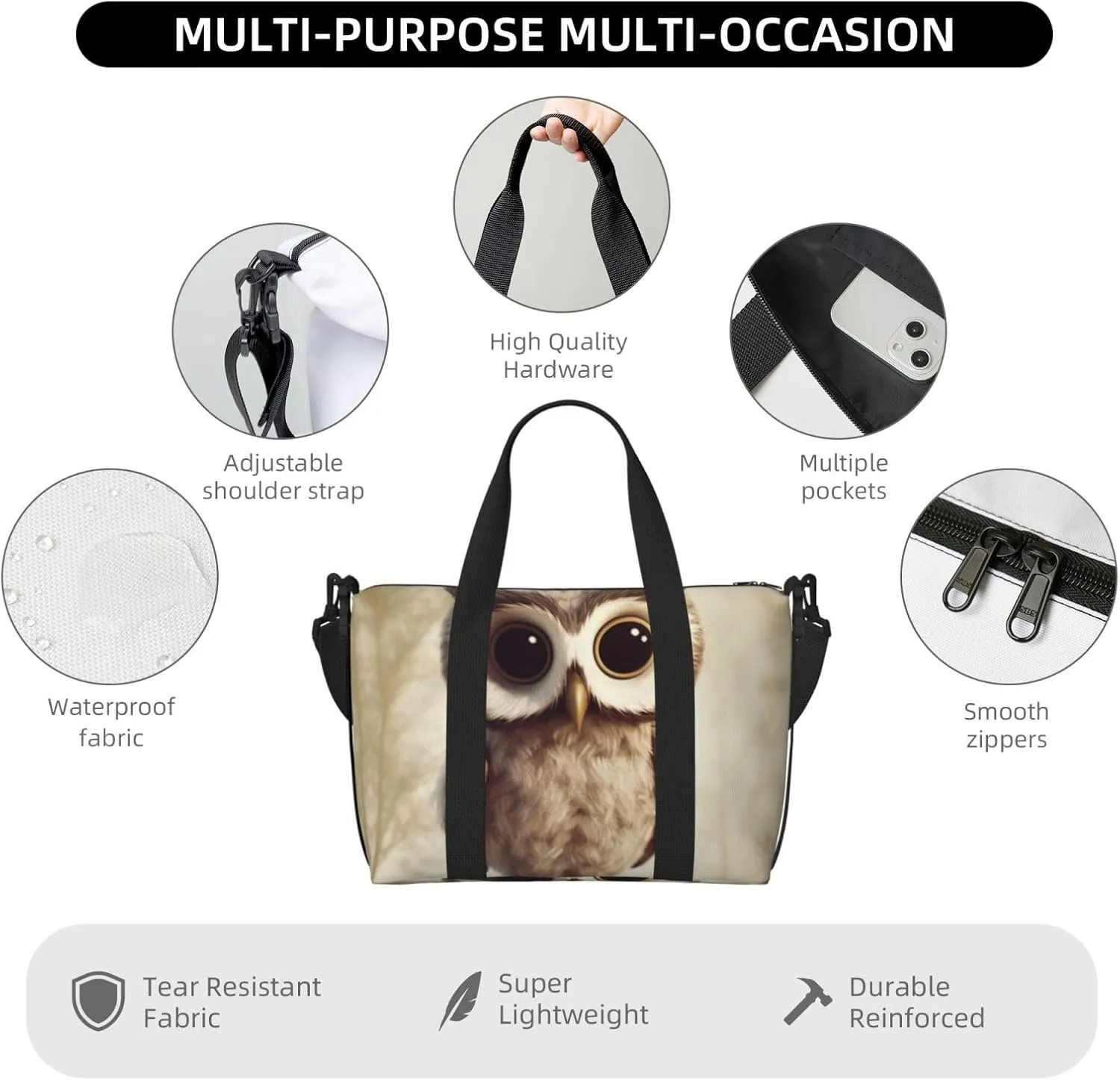 Sports Gym Bag for Women Men Travel Duffel Bag Tote Cute Owl Weekender Bag Canvas Carry on Overnight Bag for Travel Swimming Fitness Workout Sports Duffle Bag