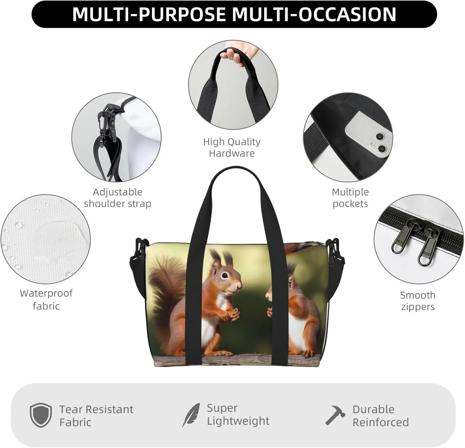 Sports Gym Bag for Women Men Travel Duffel Bag Tote Cute Squirrels Weekender Bag Canvas Carry on Overnight Bag for Travel Swimming Fitness Workout Sports Duffle Bag