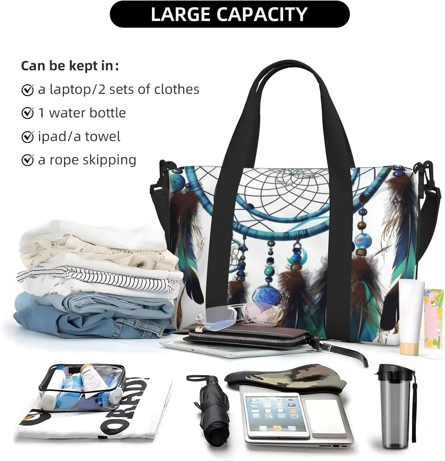 Sports Gym Bag for Women Men Travel Duffel Bag Tote Native American Dream Catcher Weekender Bag Canvas Carry on Overnight Bag for Travel Swimming Fitness Workout Sports Duffle Bag