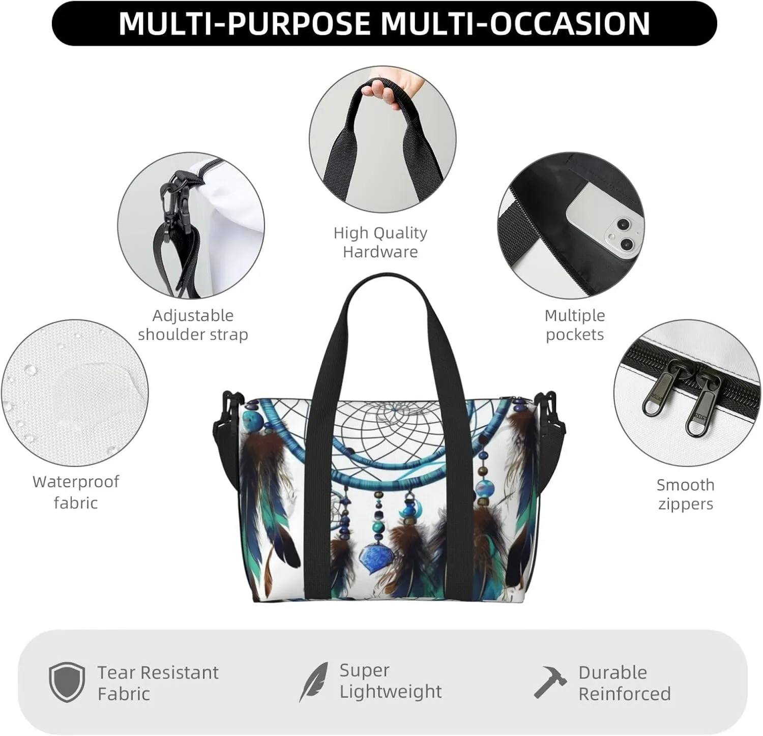 Sports Gym Bag for Women Men Travel Duffel Bag Tote Native American Dream Catcher Weekender Bag Canvas Carry on Overnight Bag for Travel Swimming Fitness Workout Sports Duffle Bag