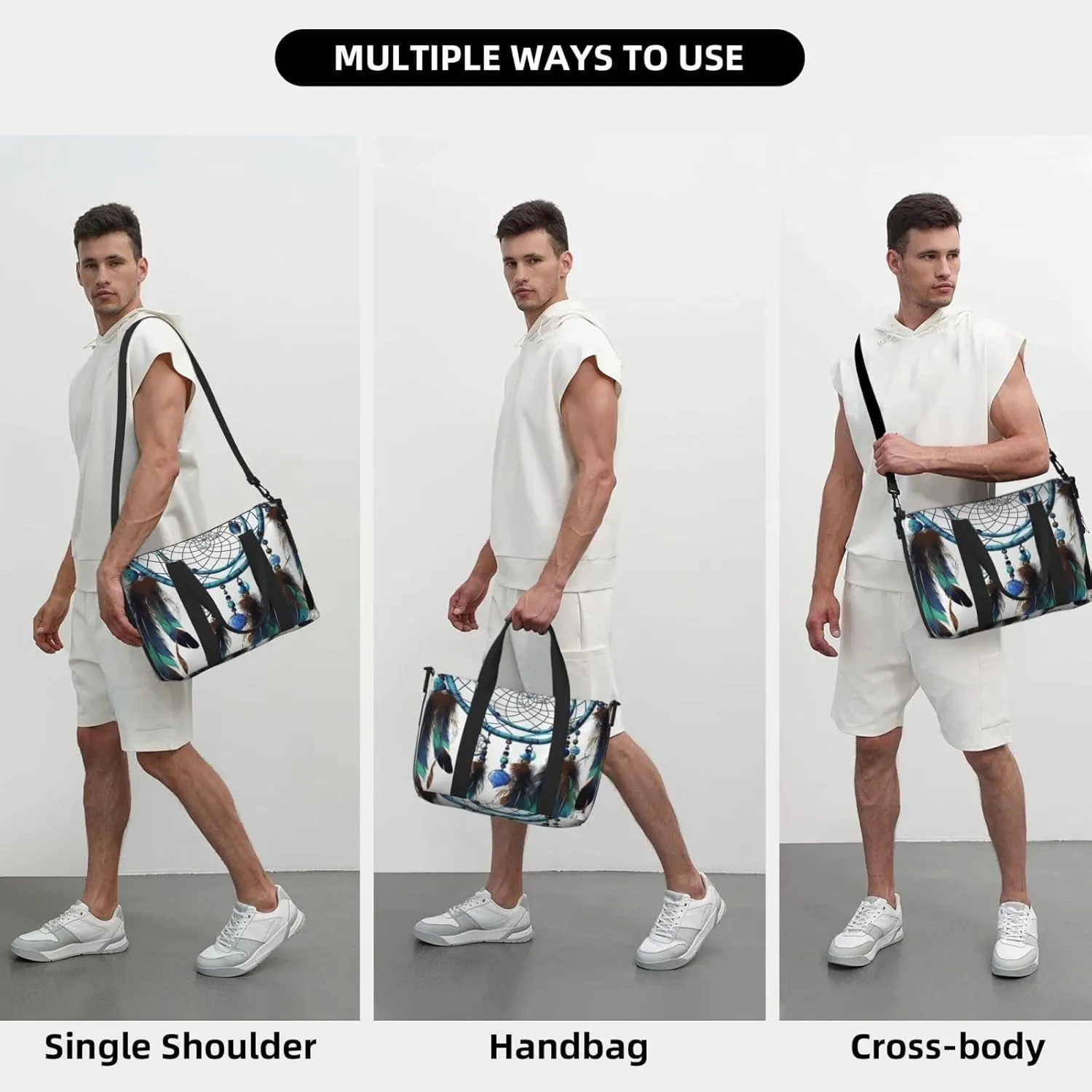 Sports Gym Bag for Women Men Travel Duffel Bag Tote Native American Dream Catcher Weekender Bag Canvas Carry on Overnight Bag for Travel Swimming Fitness Workout Sports Duffle Bag