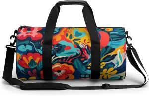 Sports Gym Bag for Women Men Travel Duffel Bag Tote Weekender Bag Flower Design Carry on Overnight Bag for Travel Swimming Fitness Workout Sports Duffle Bag