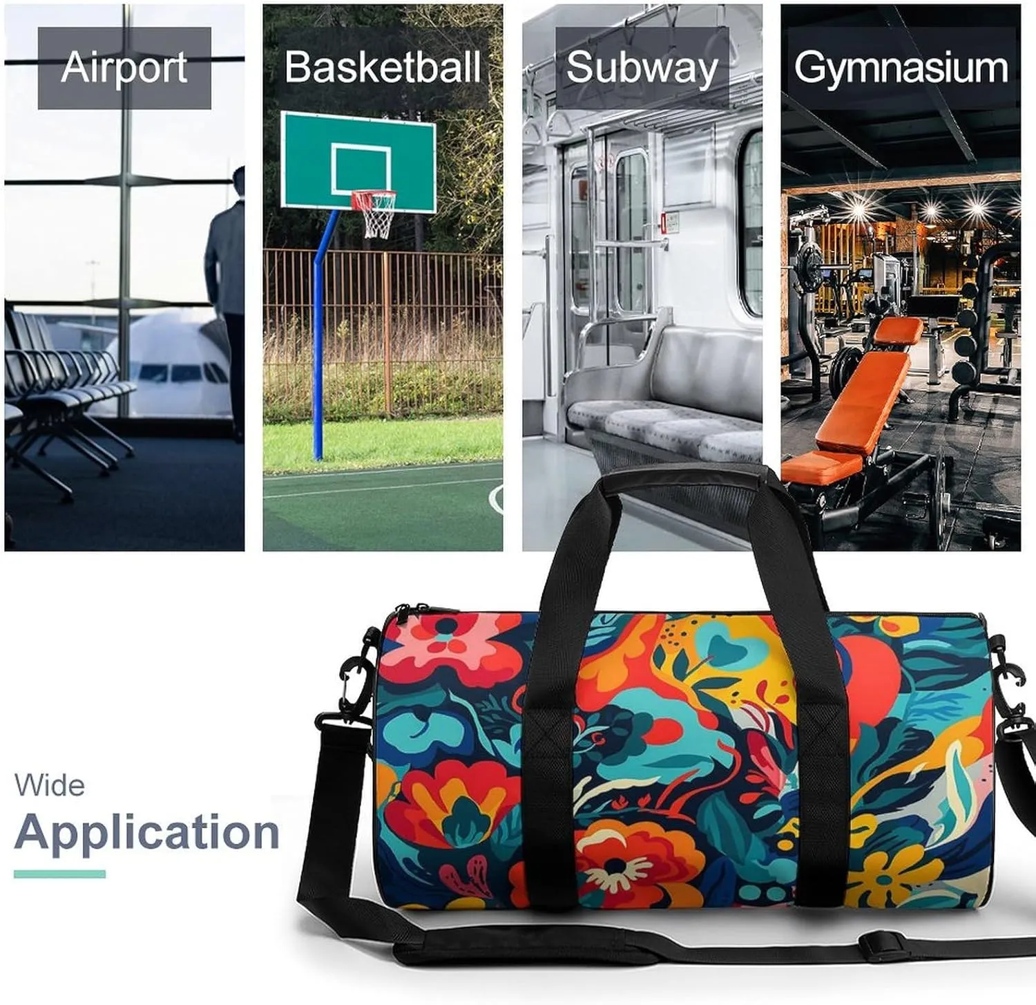 Sports Gym Bag for Women Men Travel Duffel Bag Tote Weekender Bag Flower Design Carry on Overnight Bag for Travel Swimming Fitness Workout Sports Duffle Bag