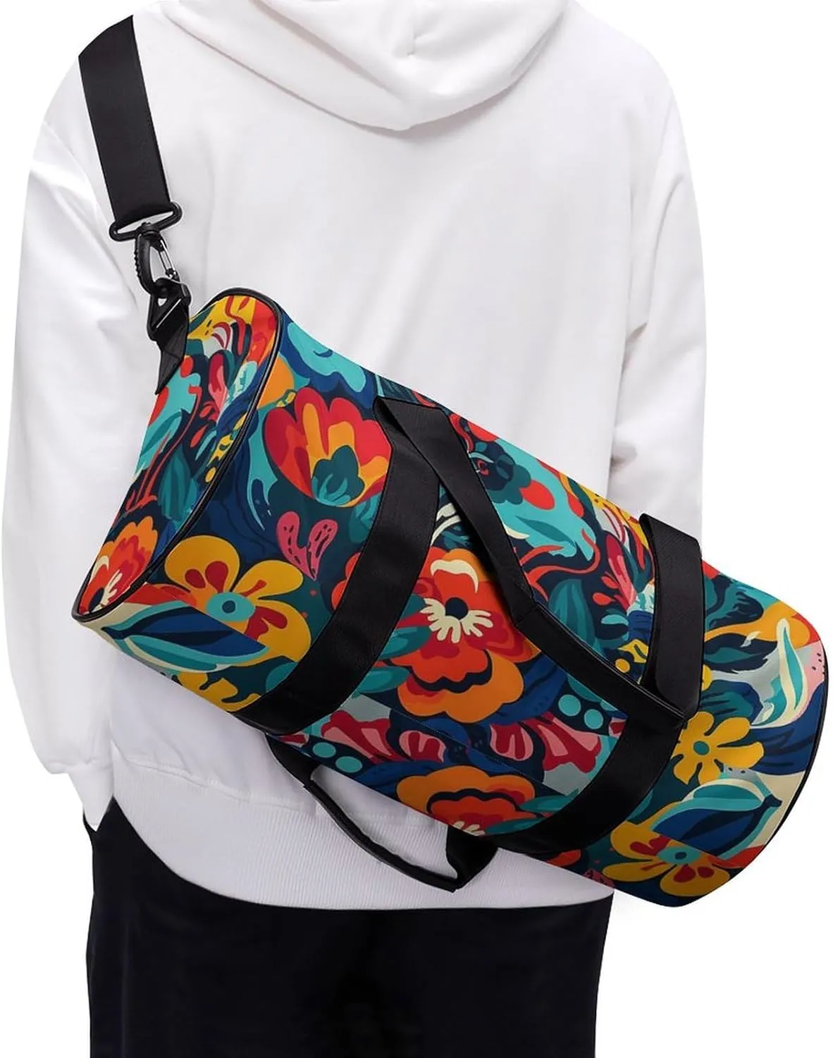 Sports Gym Bag for Women Men Travel Duffel Bag Tote Weekender Bag Flower Design Carry on Overnight Bag for Travel Swimming Fitness Workout Sports Duffle Bag