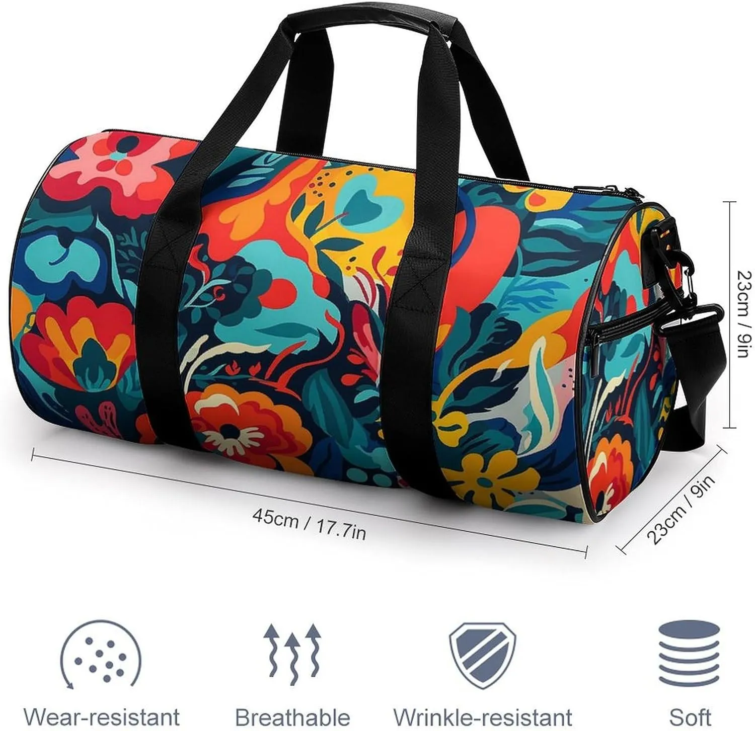 Sports Gym Bag for Women Men Travel Duffel Bag Tote Weekender Bag Flower Design Carry on Overnight Bag for Travel Swimming Fitness Workout Sports Duffle Bag