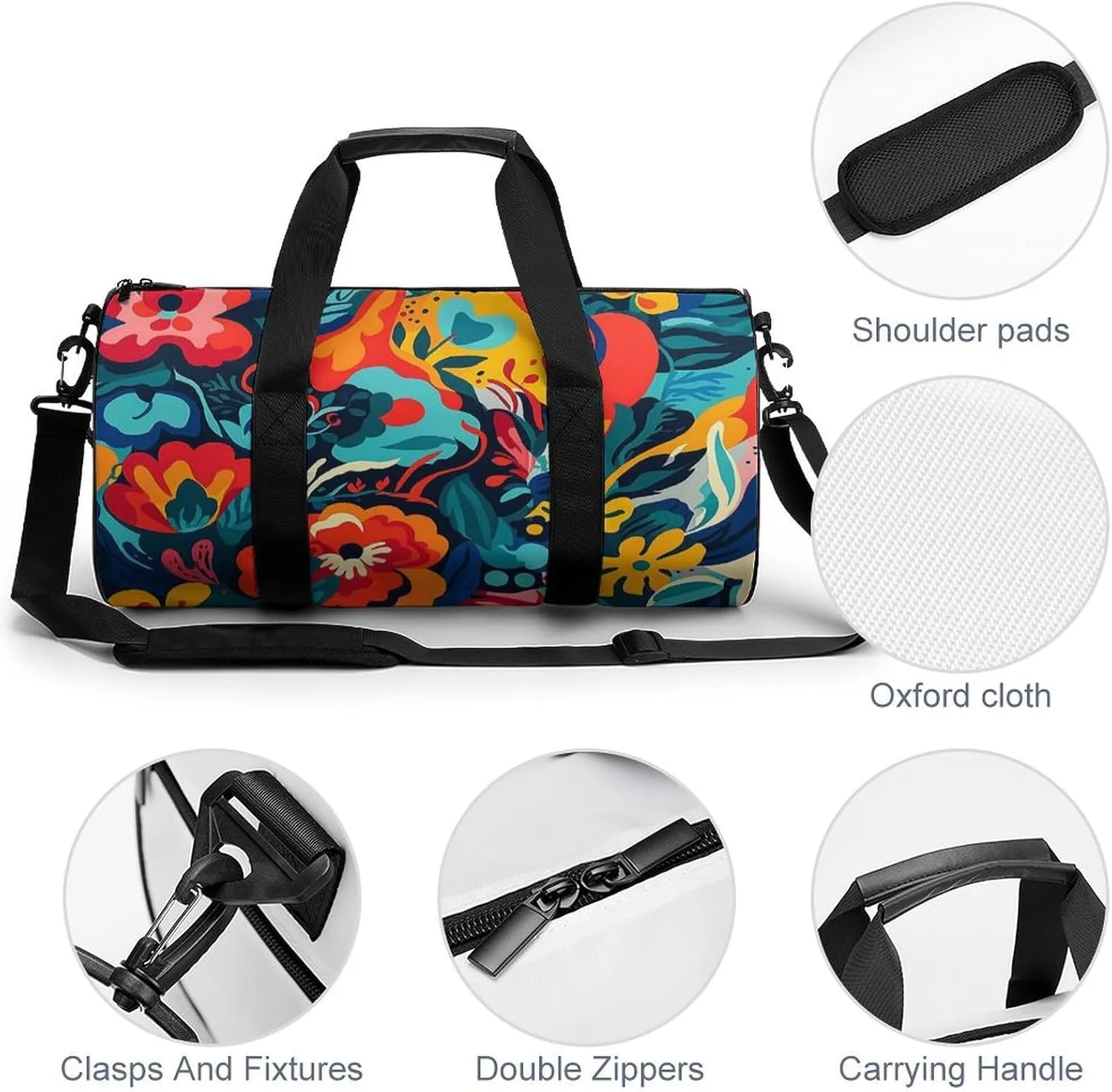 Sports Gym Bag for Women Men Travel Duffel Bag Tote Weekender Bag Flower Design Carry on Overnight Bag for Travel Swimming Fitness Workout Sports Duffle Bag