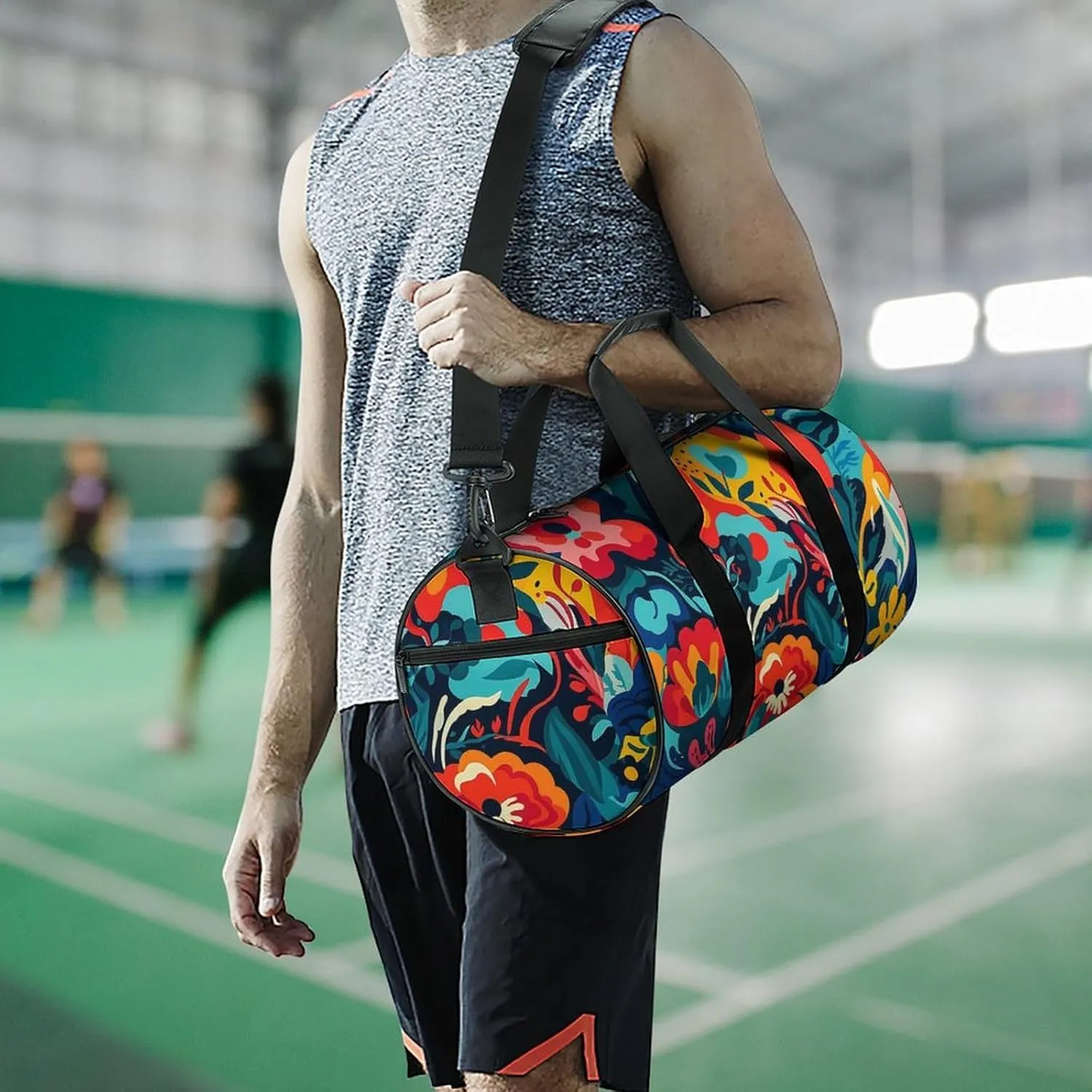 Sports Gym Bag for Women Men Travel Duffel Bag Tote Weekender Bag Flower Design Carry on Overnight Bag for Travel Swimming Fitness Workout Sports Duffle Bag