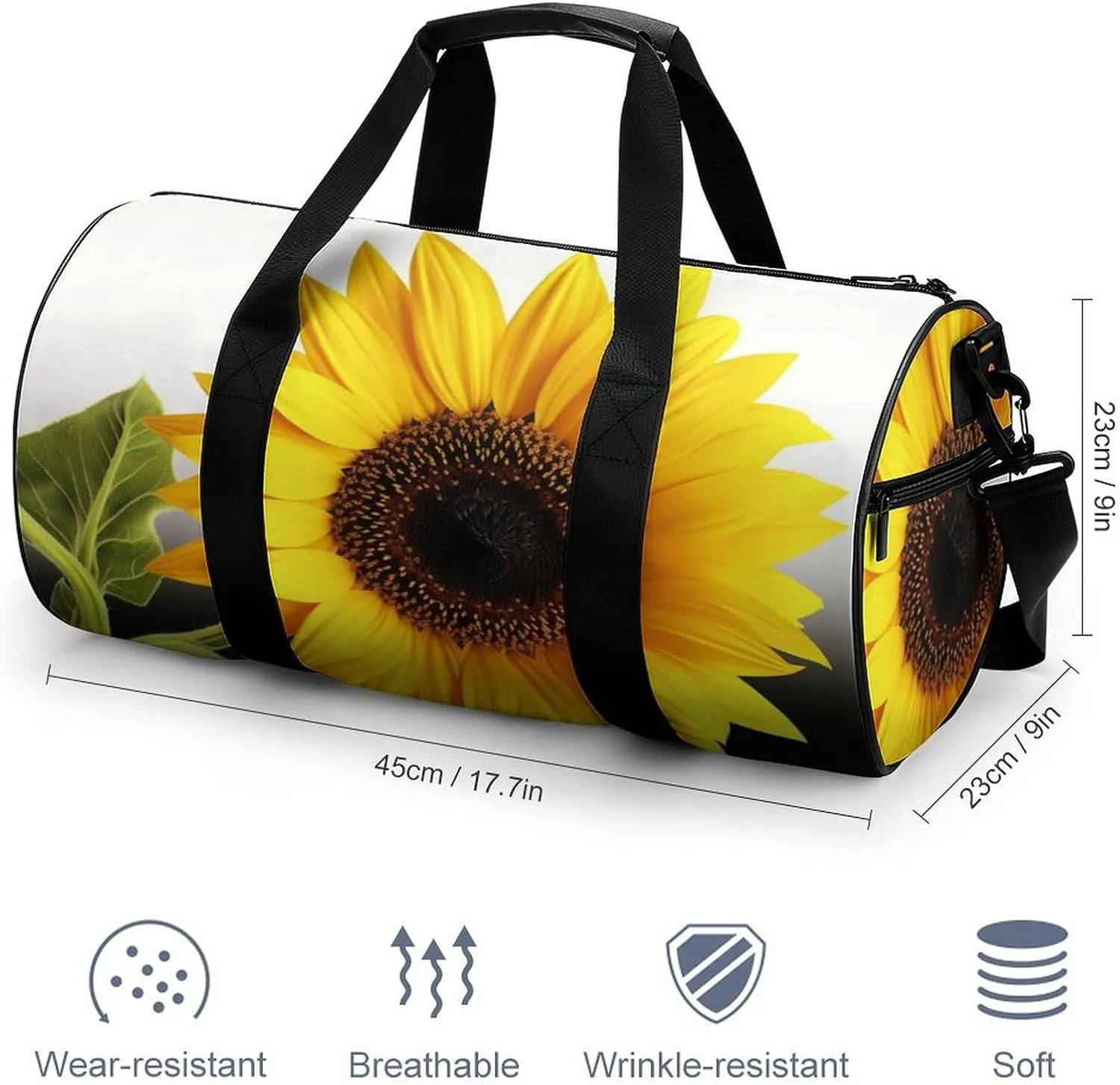 Sports Gym Bag for Women Men Travel Duffel Bag Tote Weekender Bag Flower Sunflower Carry on Overnight Bag for Travel Swimming Fitness Workout Sports Duffle Bag