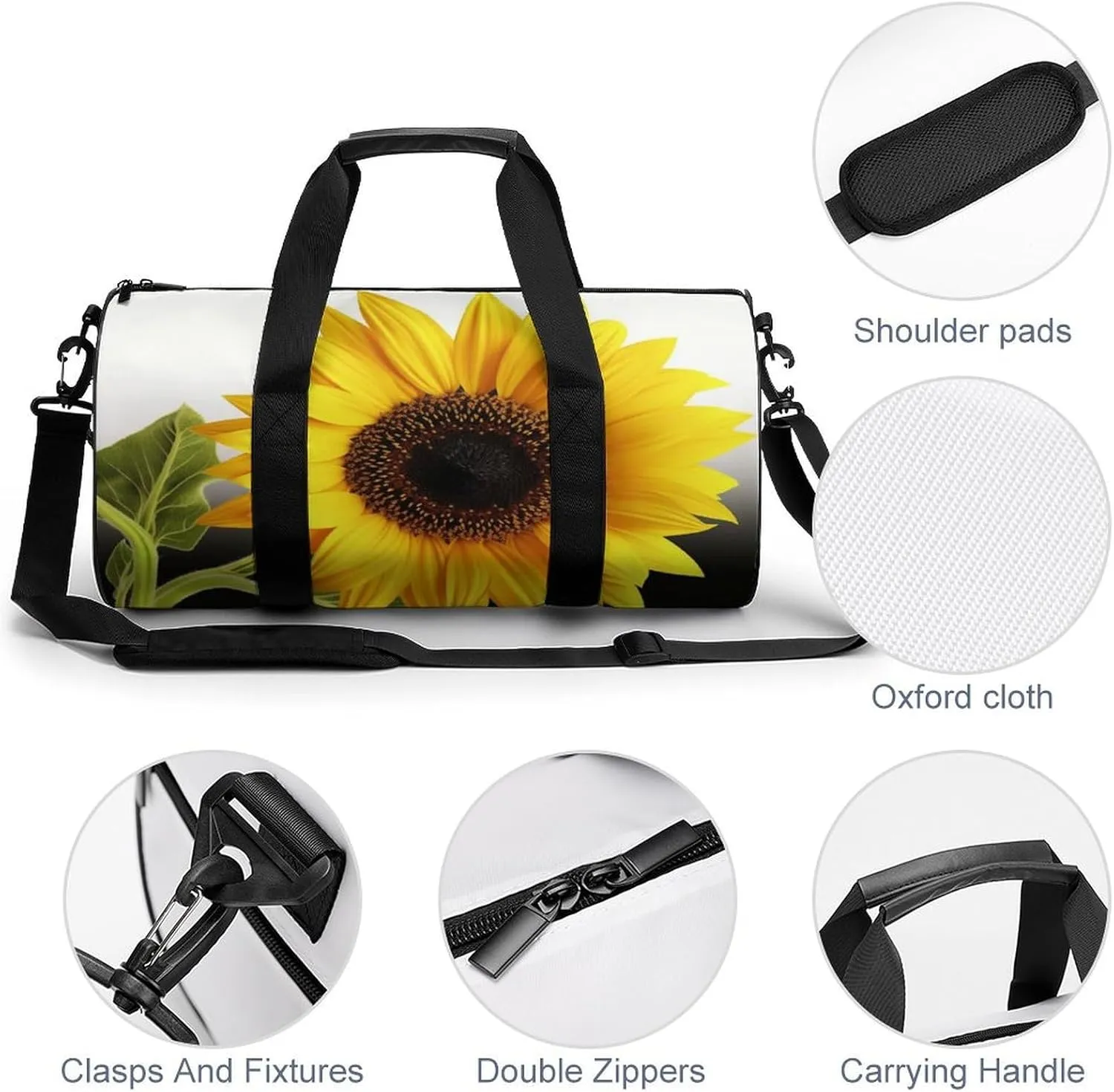 Sports Gym Bag for Women Men Travel Duffel Bag Tote Weekender Bag Flower Sunflower Carry on Overnight Bag for Travel Swimming Fitness Workout Sports Duffle Bag