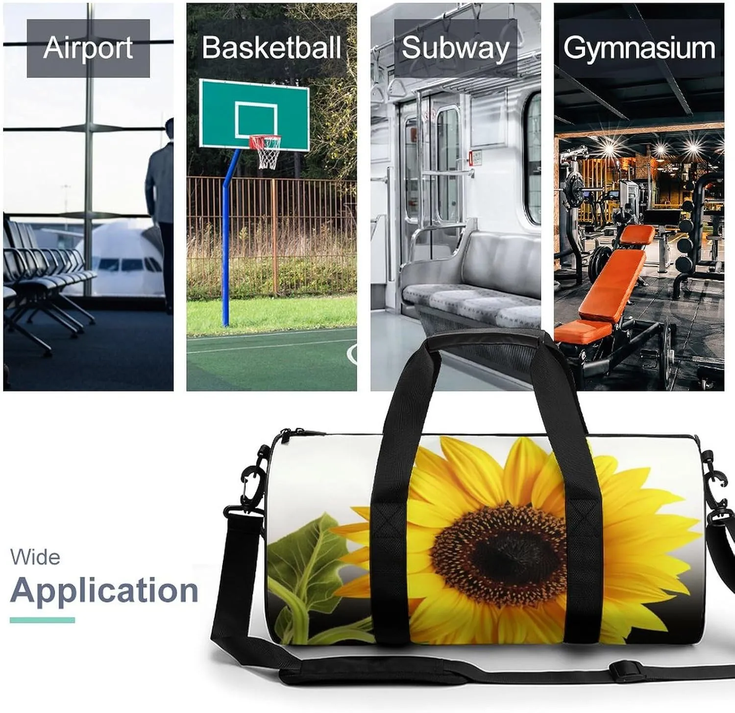 Sports Gym Bag for Women Men Travel Duffel Bag Tote Weekender Bag Flower Sunflower Carry on Overnight Bag for Travel Swimming Fitness Workout Sports Duffle Bag