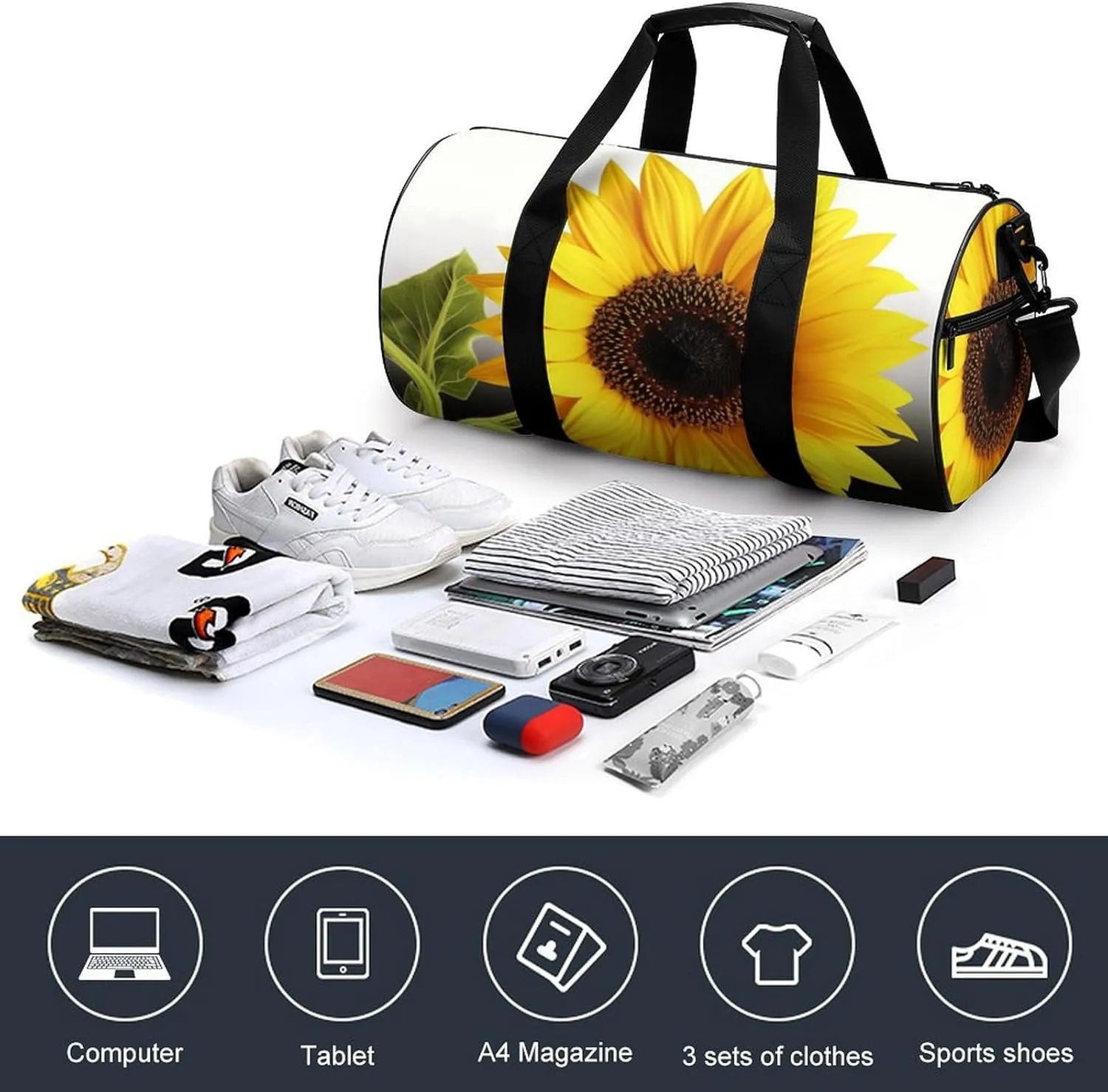 Sports Gym Bag for Women Men Travel Duffel Bag Tote Weekender Bag Flower Sunflower Carry on Overnight Bag for Travel Swimming Fitness Workout Sports Duffle Bag