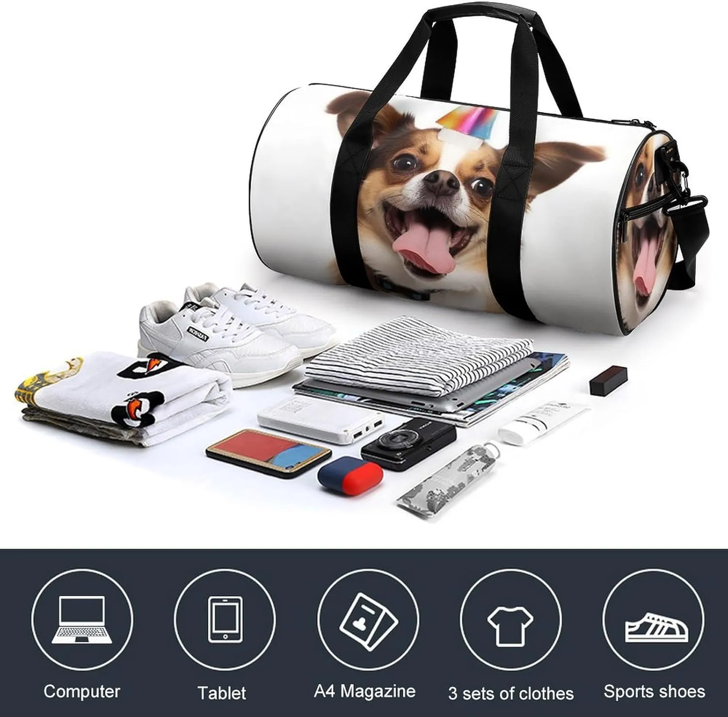 Sports Gym Bag for Women Men Travel Duffel Bag Tote Weekender Bag Funny Dog Carry on Overnight Bag for Travel Swimming Fitness Workout Sports Duffle Bag