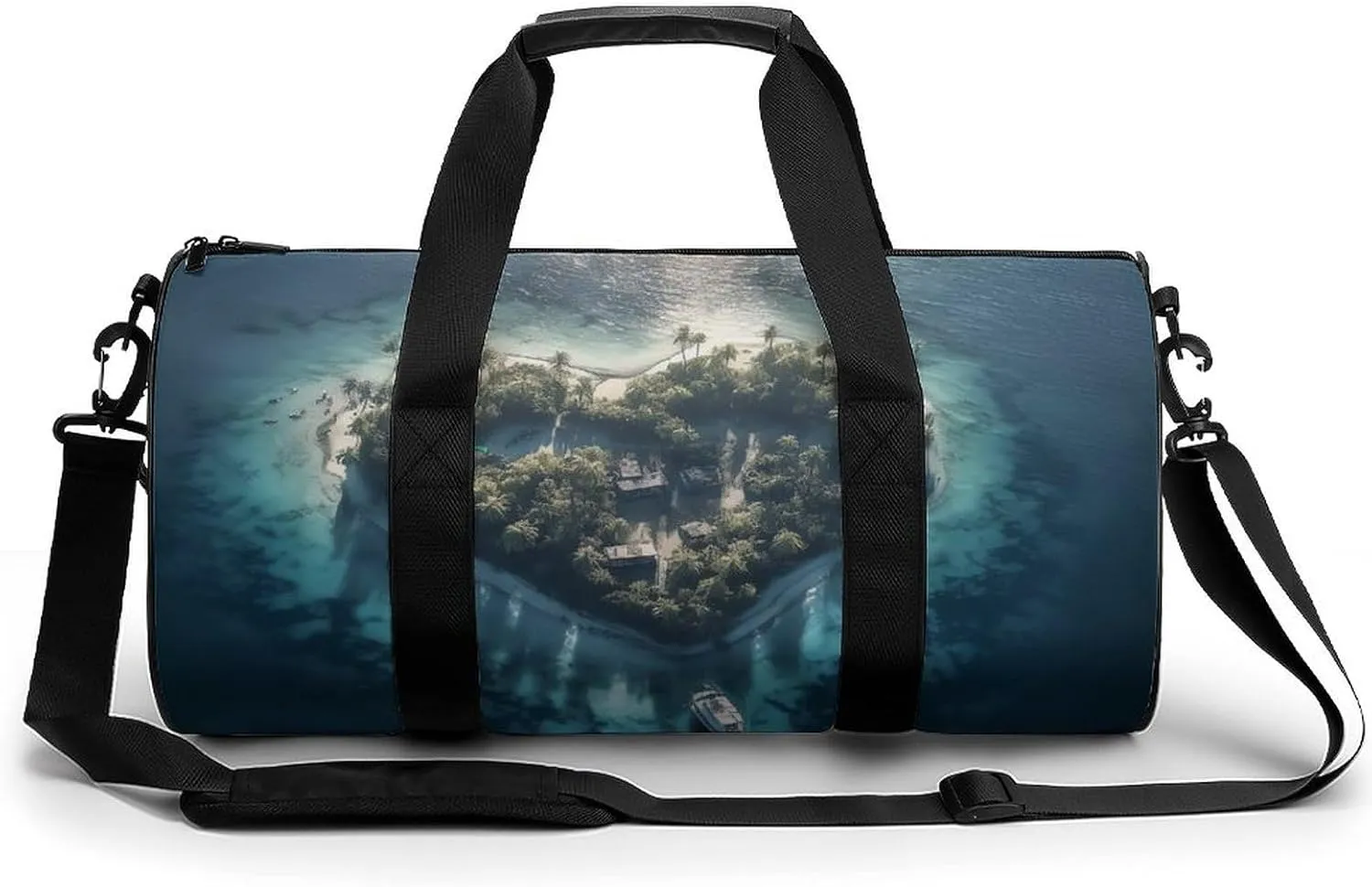 Sports Gym Bag for Women Men Travel Duffel Bag Tote Weekender Bag Heart Shaped Island Carry on Overnight Bag for Travel Swimming Fitness Workout Sports Duffle Bag
