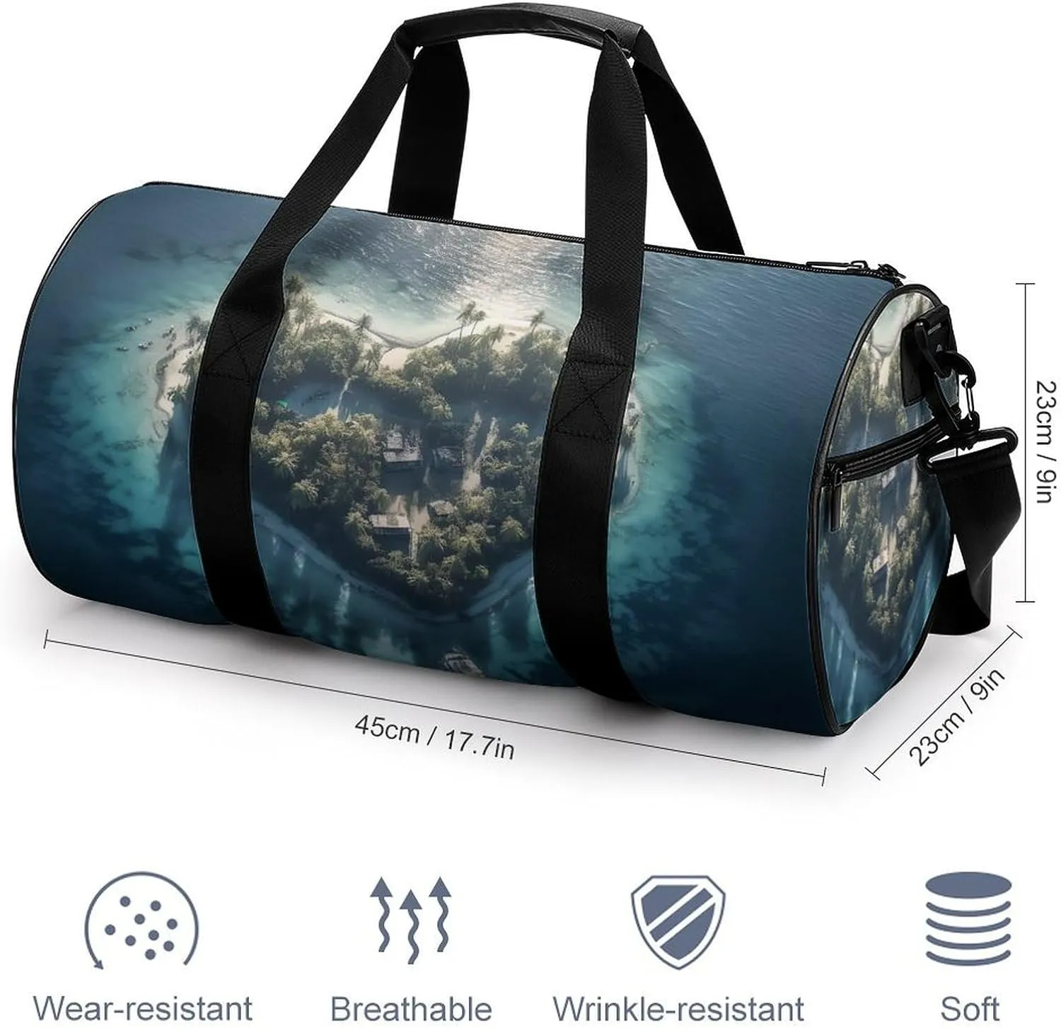 Sports Gym Bag for Women Men Travel Duffel Bag Tote Weekender Bag Heart Shaped Island Carry on Overnight Bag for Travel Swimming Fitness Workout Sports Duffle Bag