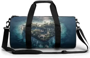 Sports Gym Bag for Women Men Travel Duffel Bag Tote Weekender Bag Heart Shaped Island Carry on Overnight Bag for Travel Swimming Fitness Workout Sports Duffle Bag