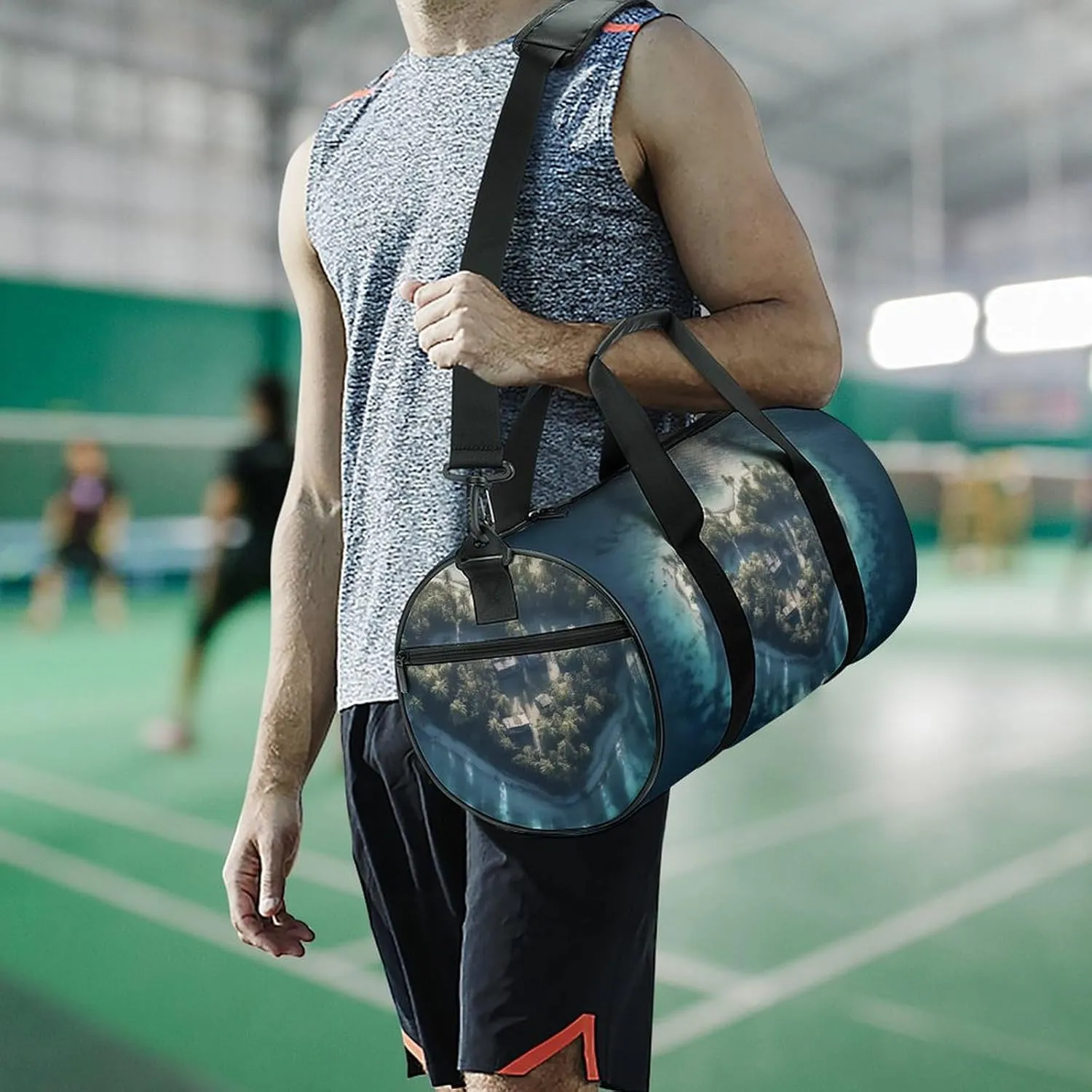 Sports Gym Bag for Women Men Travel Duffel Bag Tote Weekender Bag Heart Shaped Island Carry on Overnight Bag for Travel Swimming Fitness Workout Sports Duffle Bag