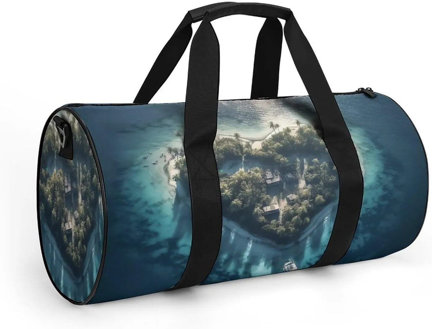 Sports Gym Bag for Women Men Travel Duffel Bag Tote Weekender Bag Heart Shaped Island Carry on Overnight Bag for Travel Swimming Fitness Workout Sports Duffle Bag