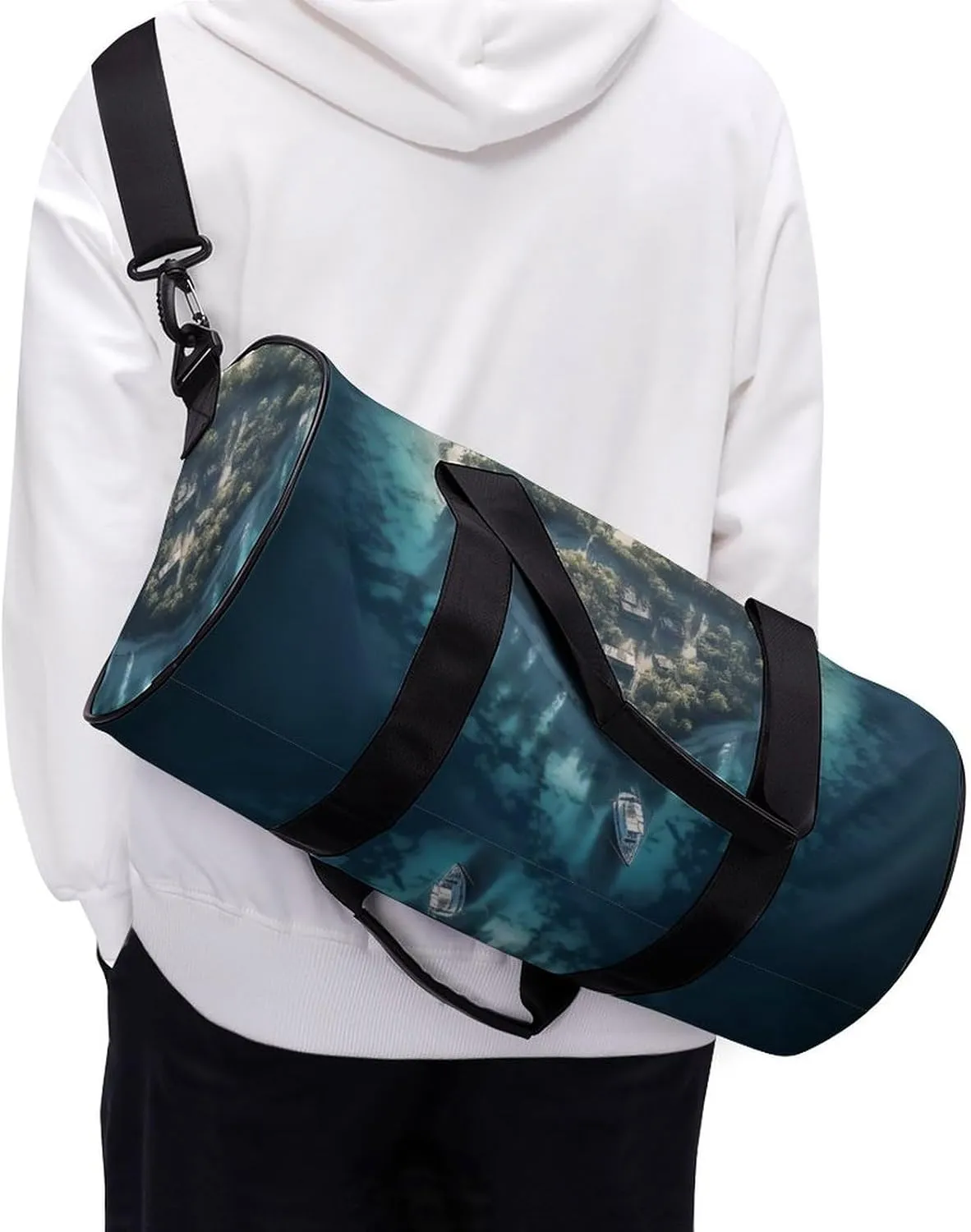 Sports Gym Bag for Women Men Travel Duffel Bag Tote Weekender Bag Heart Shaped Island Carry on Overnight Bag for Travel Swimming Fitness Workout Sports Duffle Bag