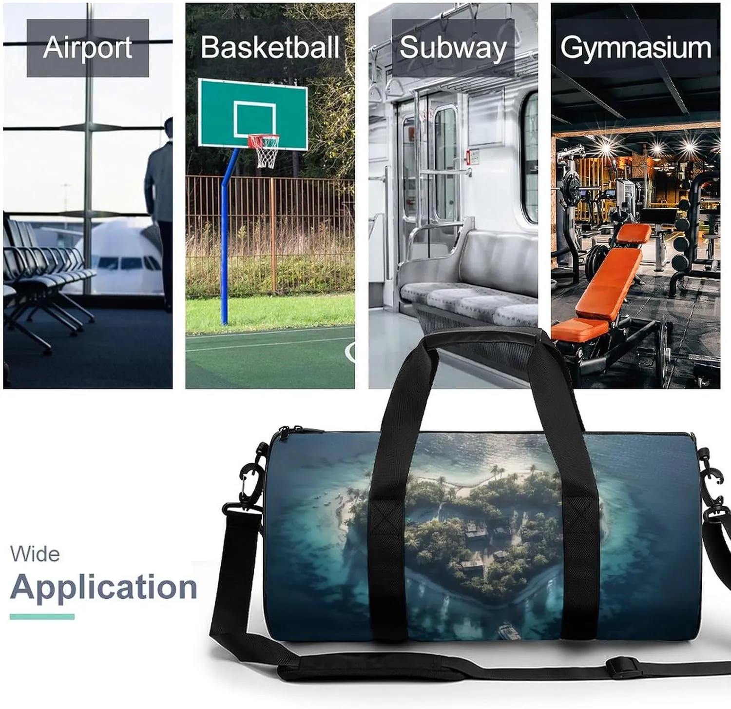 Sports Gym Bag for Women Men Travel Duffel Bag Tote Weekender Bag Heart Shaped Island Carry on Overnight Bag for Travel Swimming Fitness Workout Sports Duffle Bag