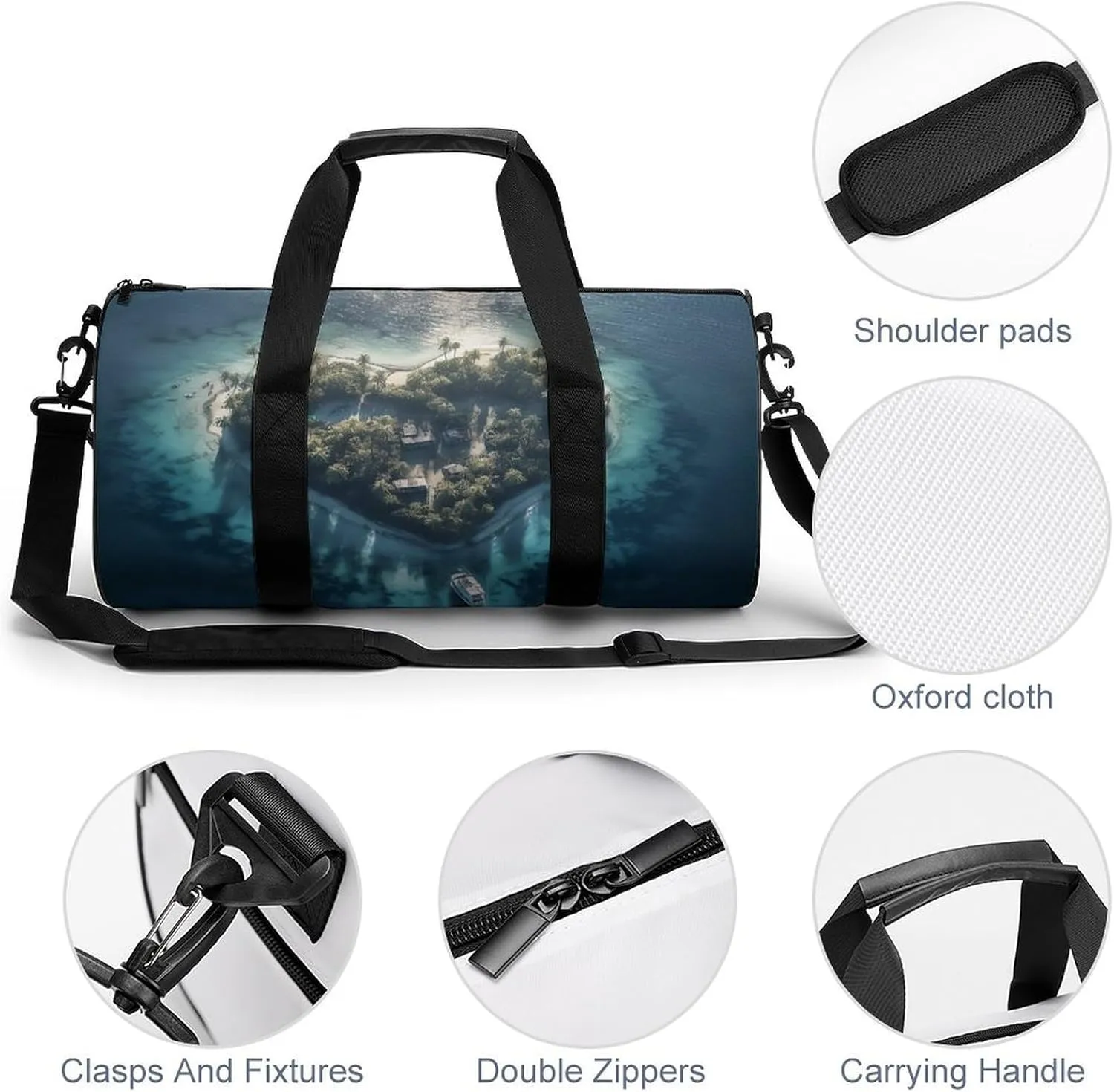 Sports Gym Bag for Women Men Travel Duffel Bag Tote Weekender Bag Heart Shaped Island Carry on Overnight Bag for Travel Swimming Fitness Workout Sports Duffle Bag