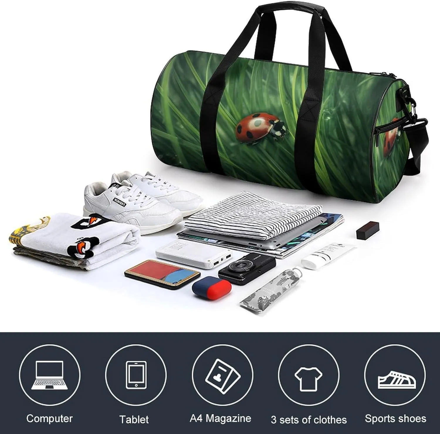Sports Gym Bag for Women Men Travel Duffel Bag Tote Weekender Bag Insects in The Grass Carry on Overnight Bag for Travel Swimming Fitness Workout Sports Duffle Bag