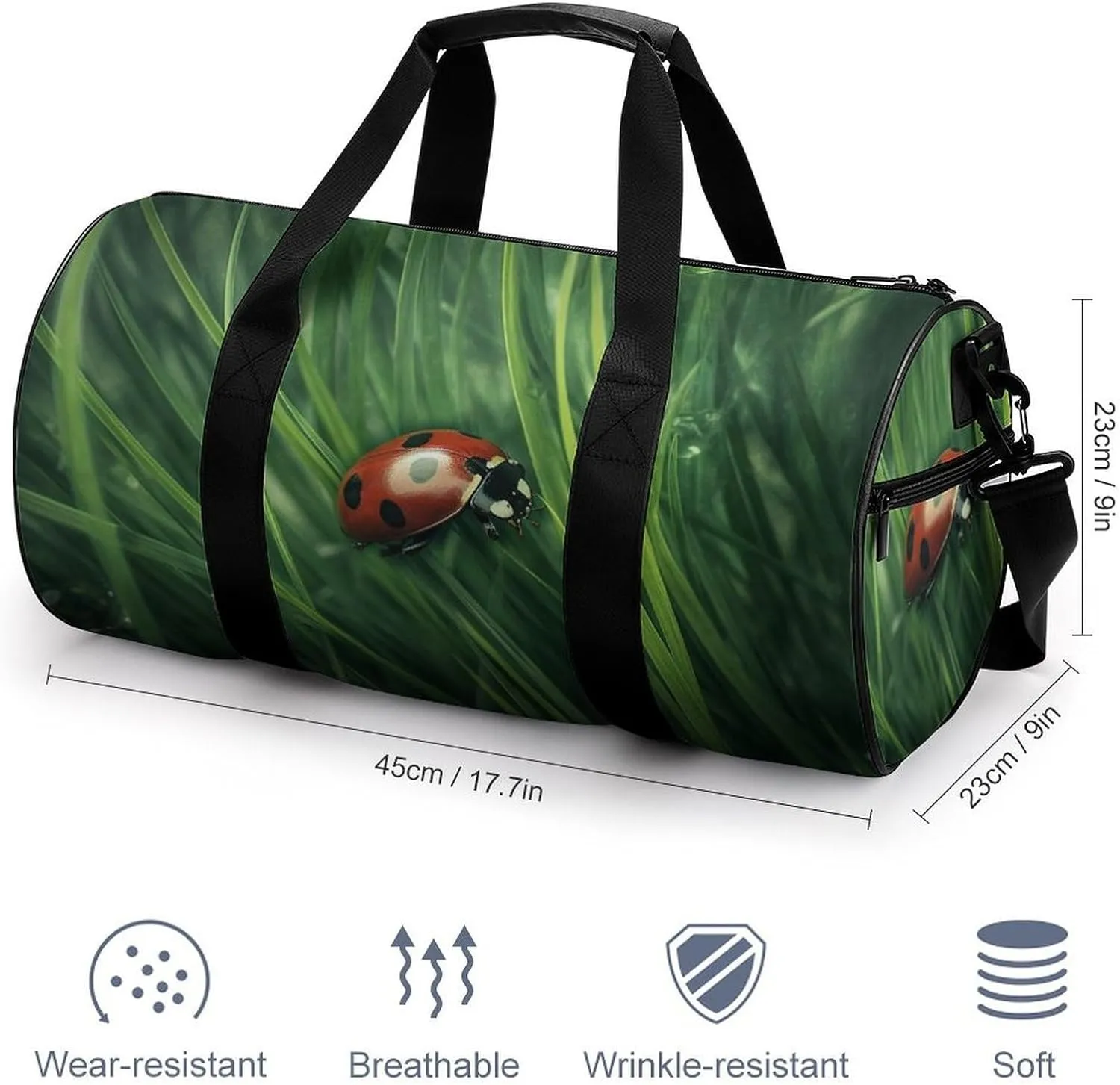 Sports Gym Bag for Women Men Travel Duffel Bag Tote Weekender Bag Insects in The Grass Carry on Overnight Bag for Travel Swimming Fitness Workout Sports Duffle Bag