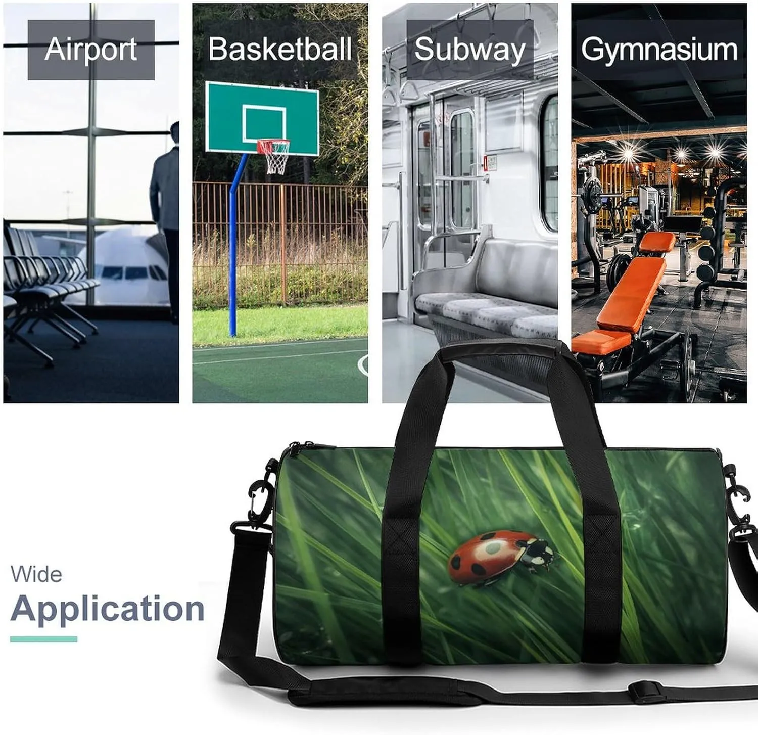 Sports Gym Bag for Women Men Travel Duffel Bag Tote Weekender Bag Insects in The Grass Carry on Overnight Bag for Travel Swimming Fitness Workout Sports Duffle Bag