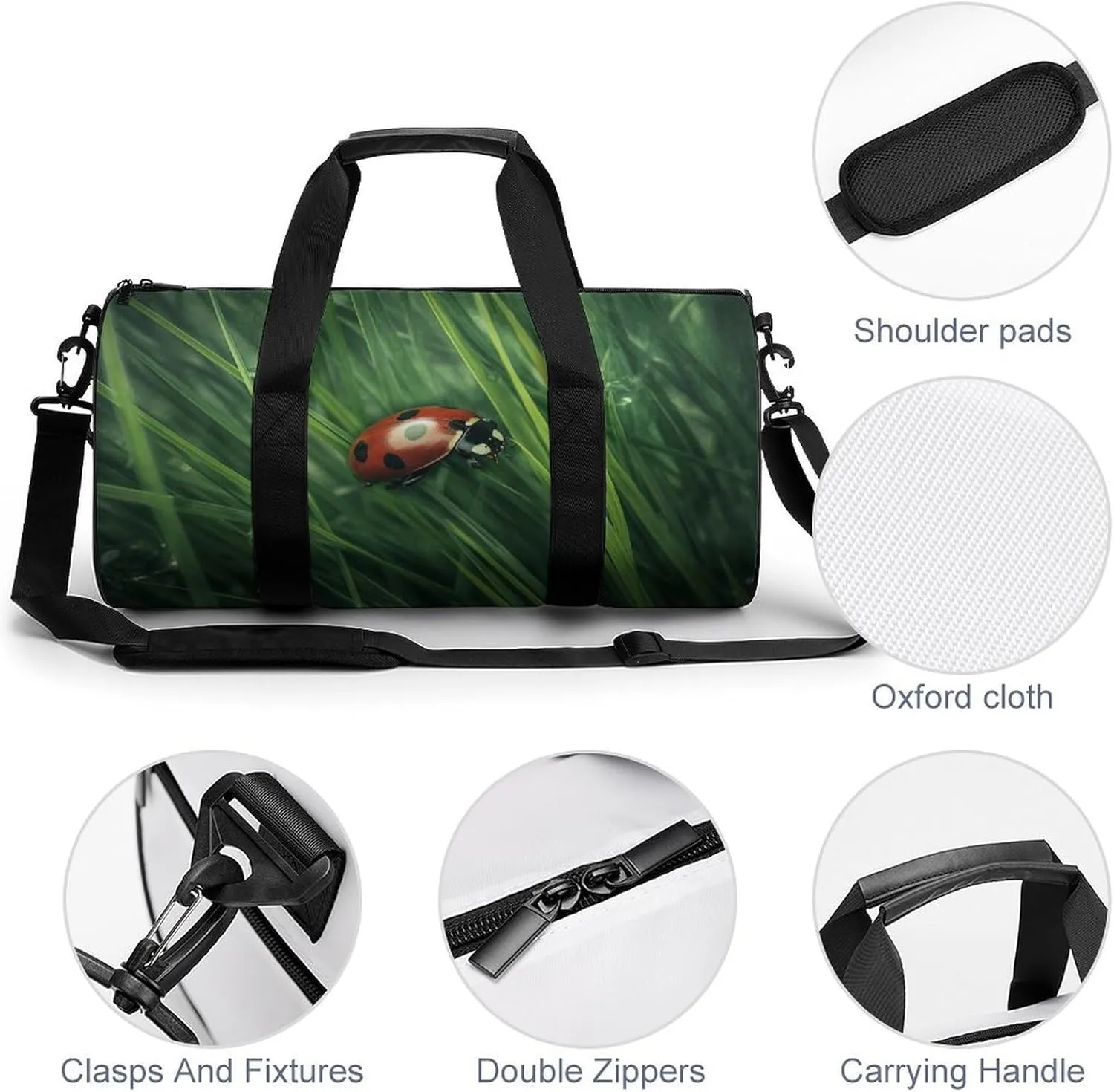 Sports Gym Bag for Women Men Travel Duffel Bag Tote Weekender Bag Insects in The Grass Carry on Overnight Bag for Travel Swimming Fitness Workout Sports Duffle Bag