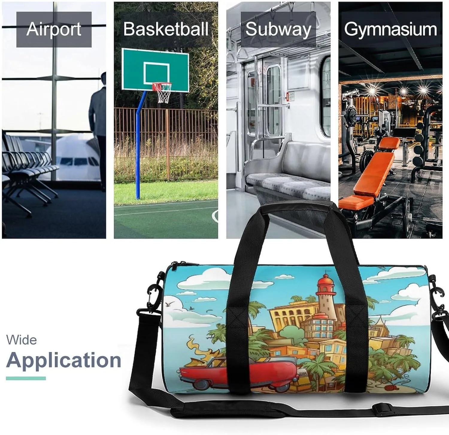 Sports Gym Bag for Women Men Travel Duffel Bag Tote Weekender Bag Island Of Cuba Carry on Overnight Bag for Travel Swimming Fitness Workout Sports Duffle Bag